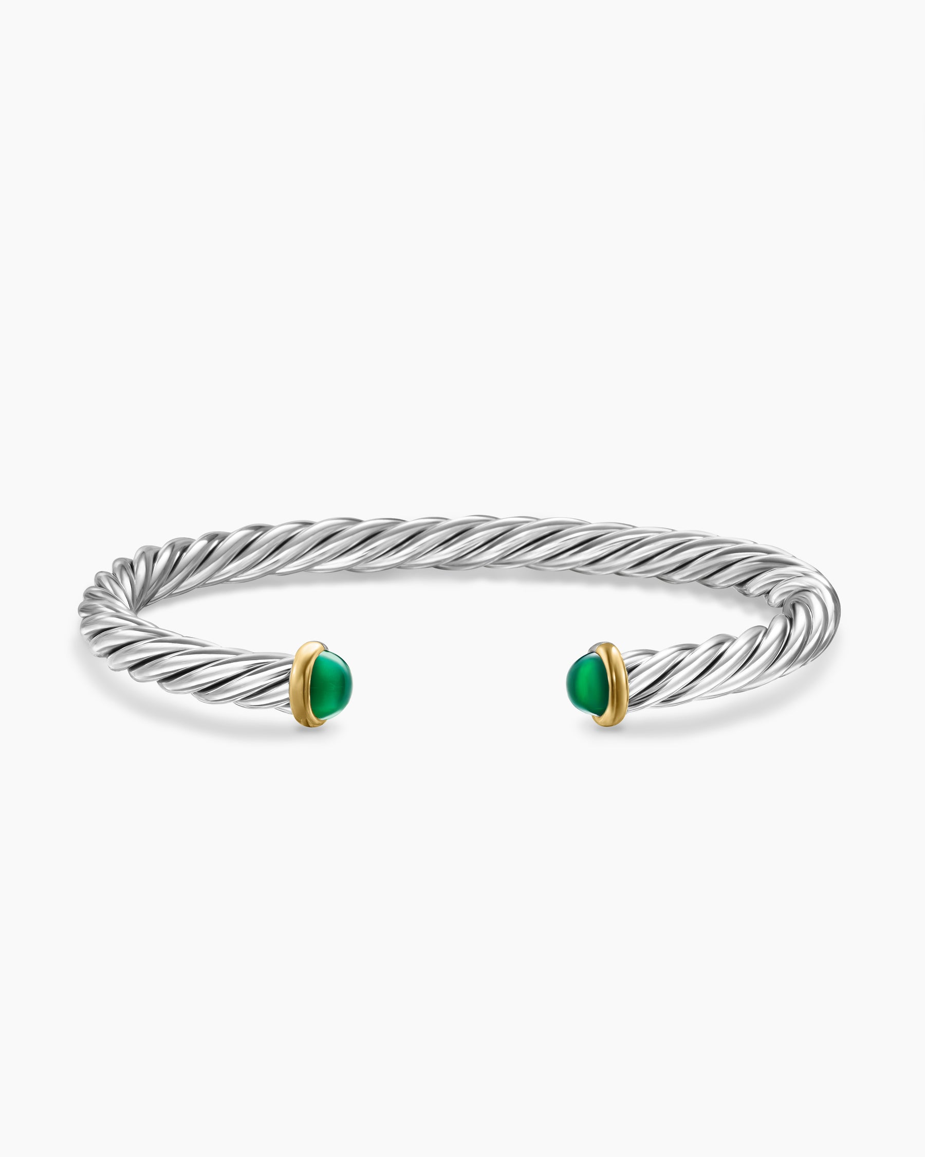 Cable Cuff Bracelet in Sterling Silver with 14K Yellow Gold and Green Onyx, 6mm - Image 4