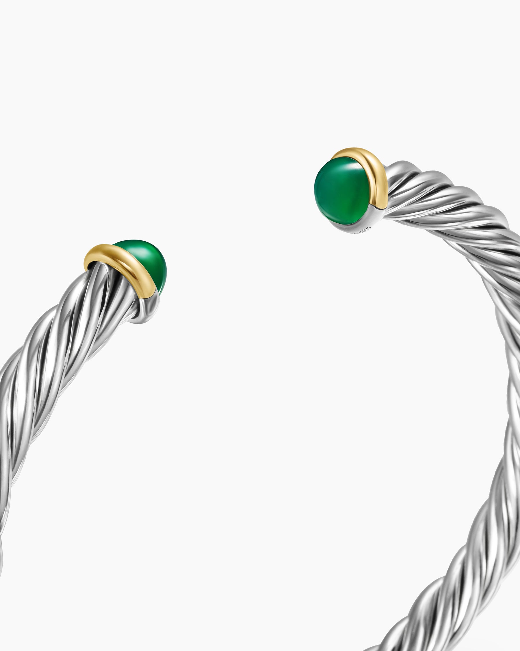 Cable Cuff Bracelet in Sterling Silver with 14K Yellow Gold and Green Onyx, 6mm - Image 5