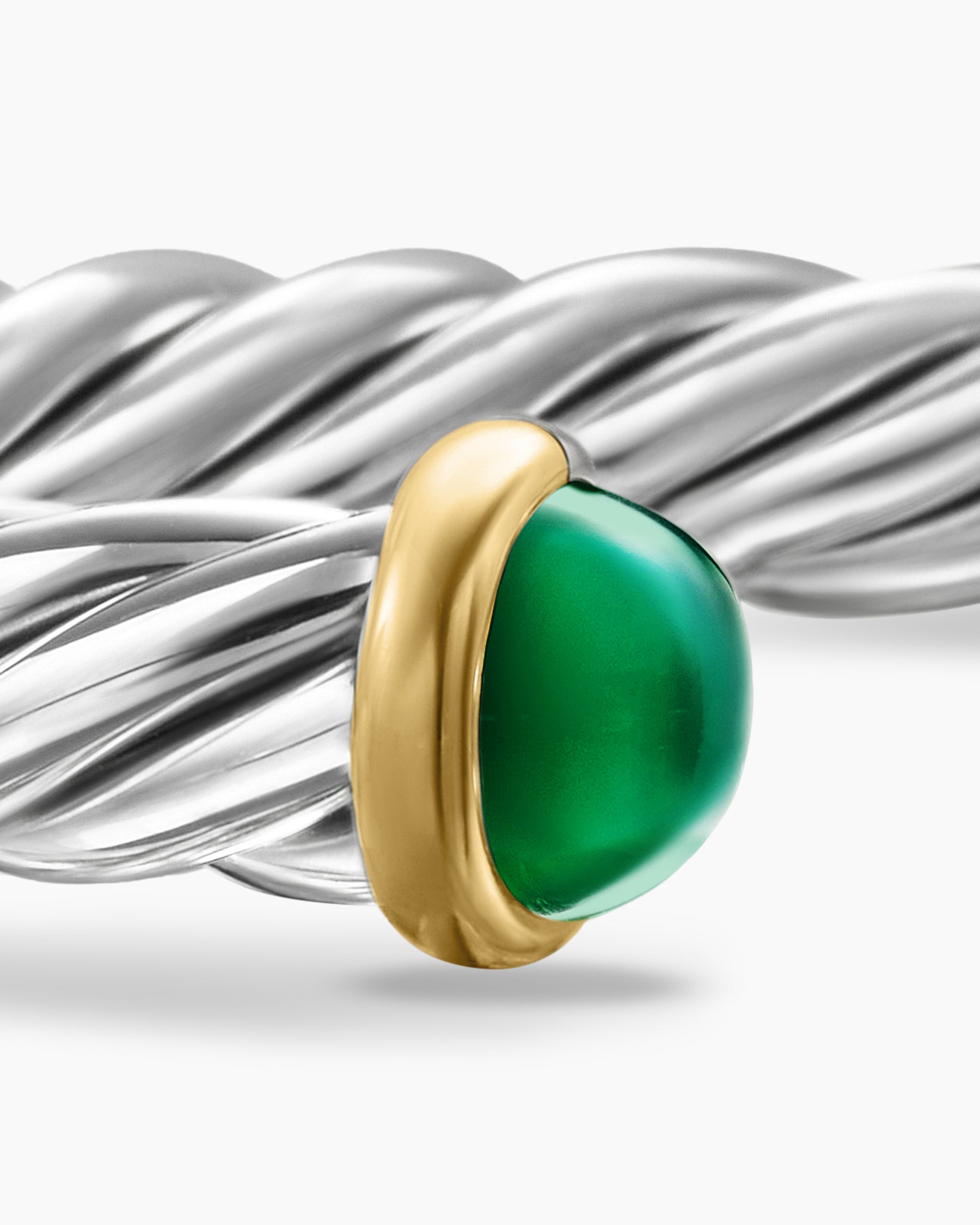 Cable Cuff Bracelet in Sterling Silver with 14K Yellow Gold and Green Onyx, 6mm - Image 6