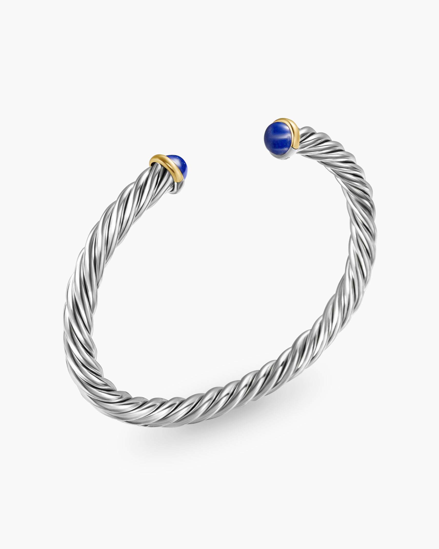 Cable Cuff Bracelet in Sterling Silver with 14K Yellow Gold and Lapis, 6mm - Image 3