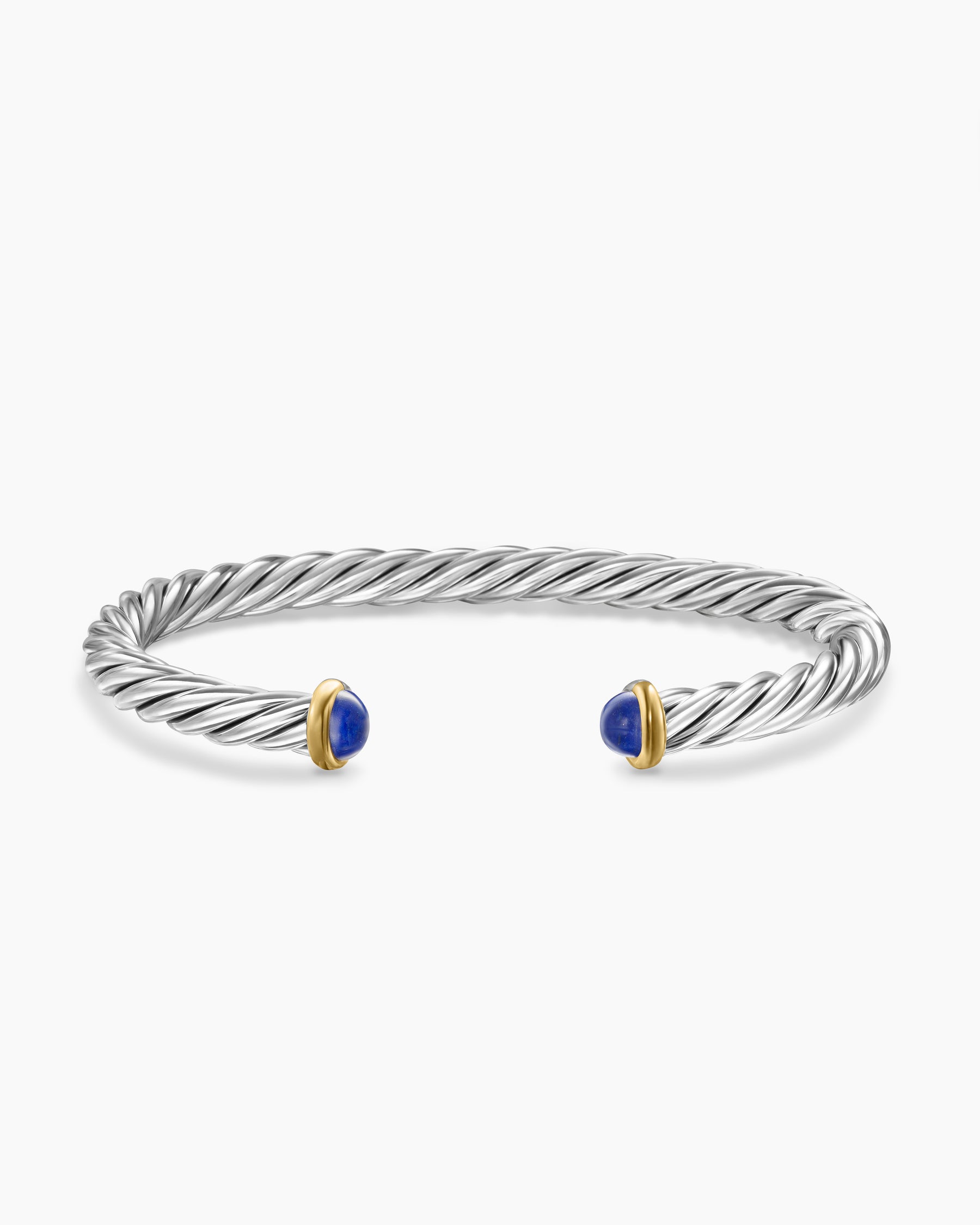 Cable Cuff Bracelet in Sterling Silver with 14K Yellow Gold and Lapis, 6mm - Image 4
