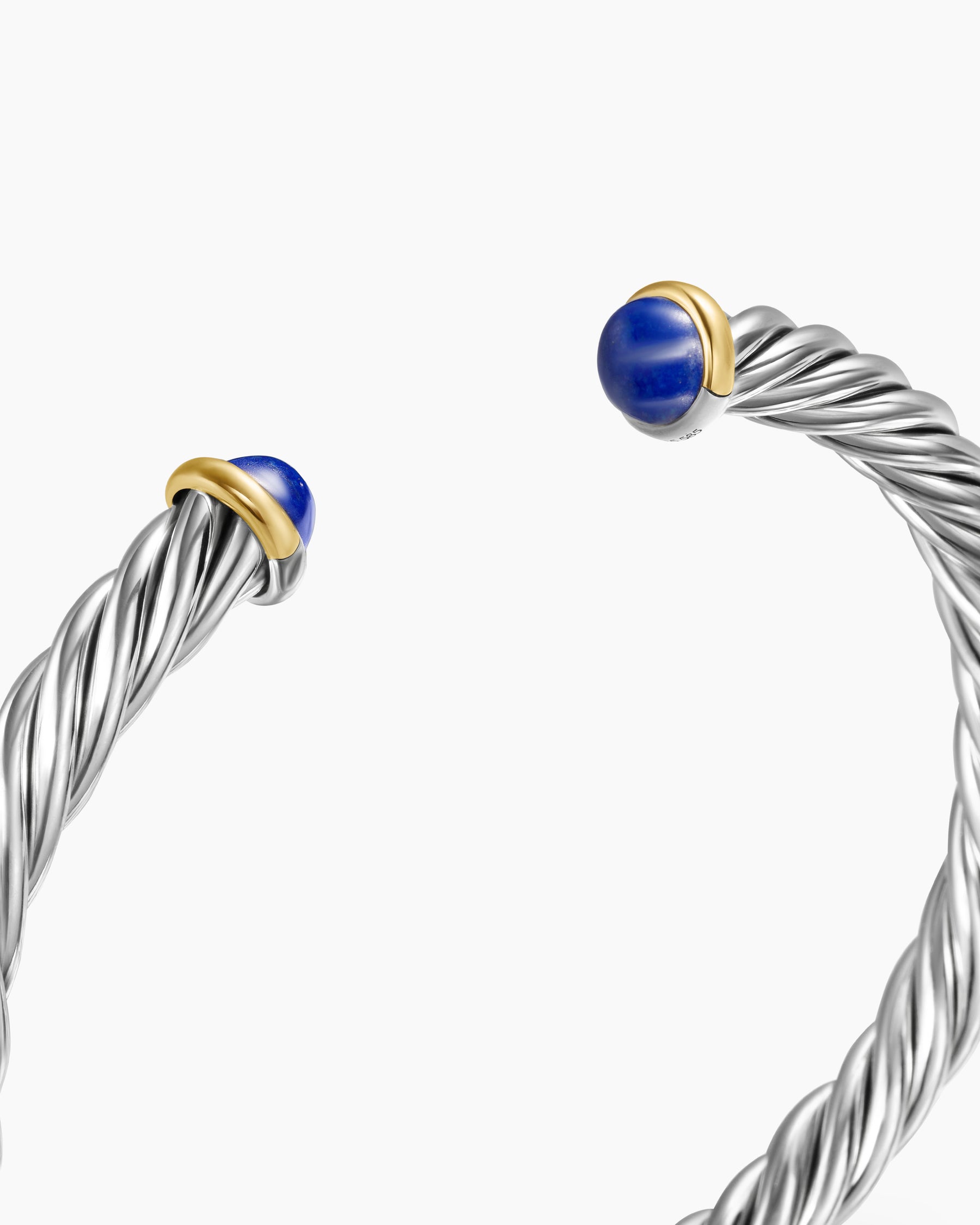 Cable Cuff Bracelet in Sterling Silver with 14K Yellow Gold and Lapis, 6mm - Image 5
