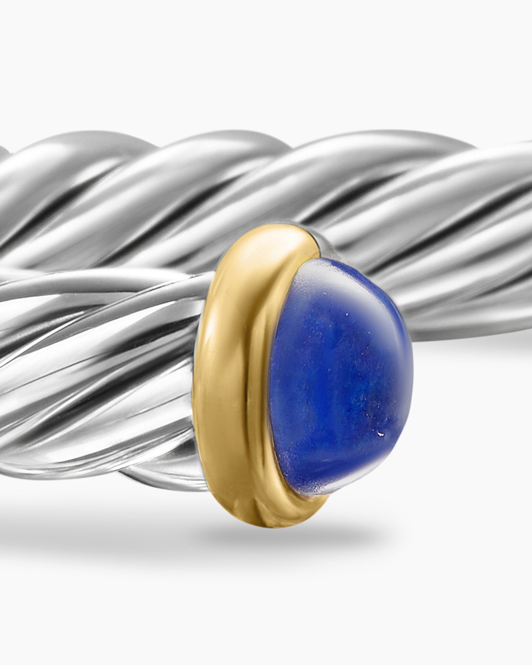 Cable Cuff Bracelet in Sterling Silver with 14K Yellow Gold and Lapis, 6mm - Image 6