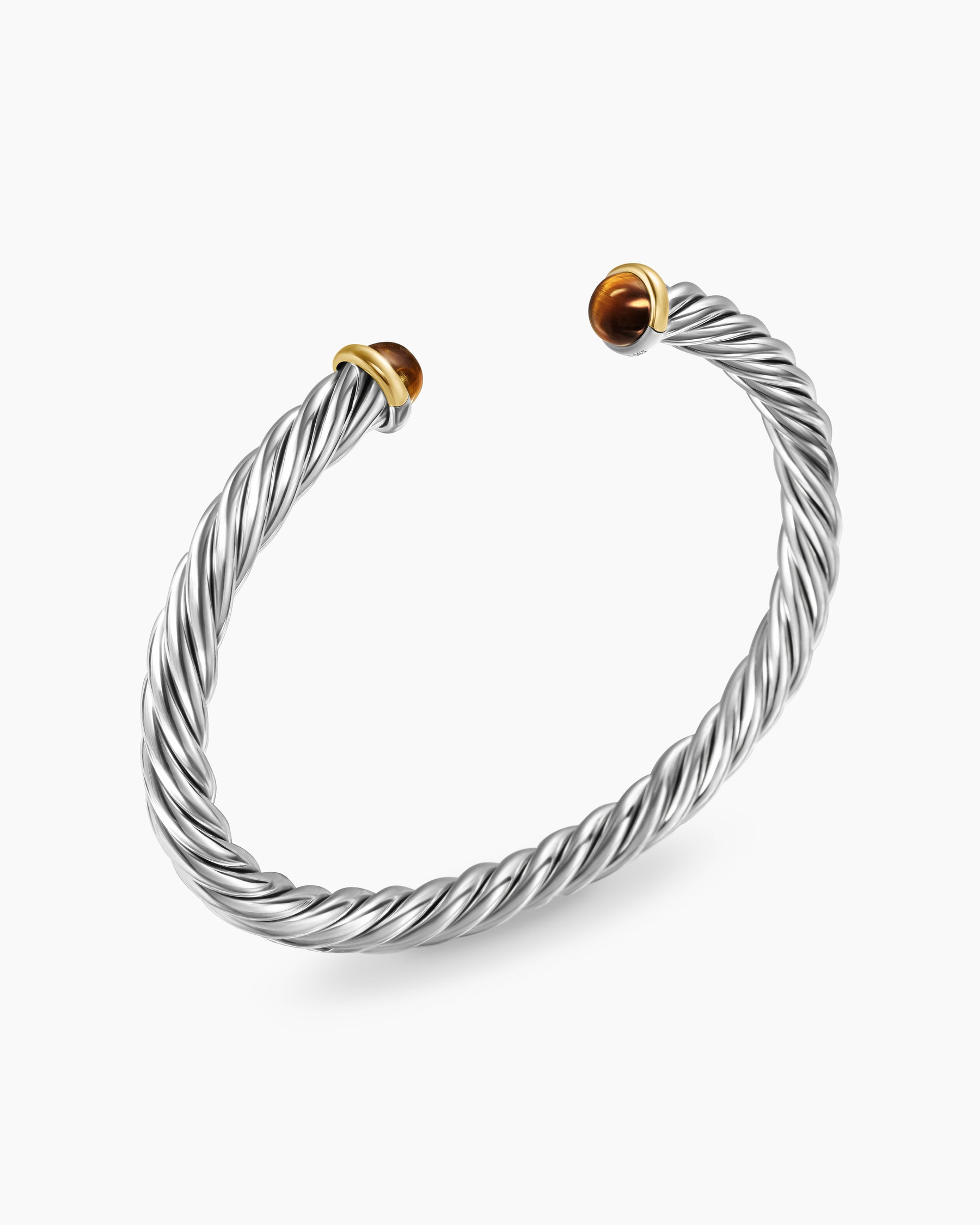 Cable Cuff Bracelet in Sterling Silver with 14K Yellow Gold and Tiger's Eye, 6mm - Image 3