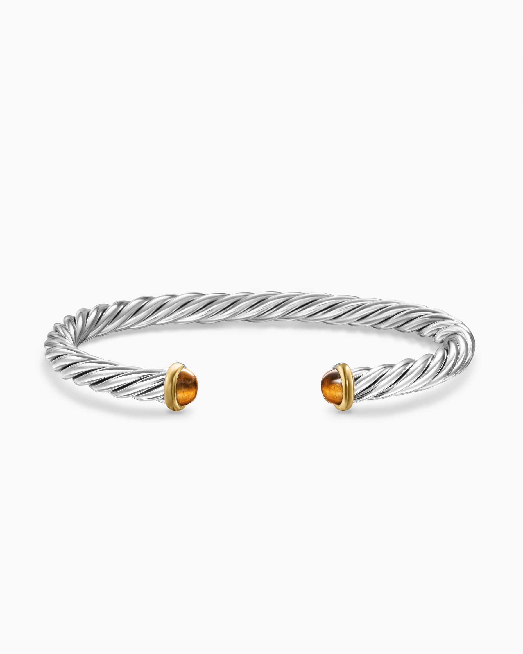 Cable Cuff Bracelet in Sterling Silver with 14K Yellow Gold and Tiger's Eye, 6mm - Image 4