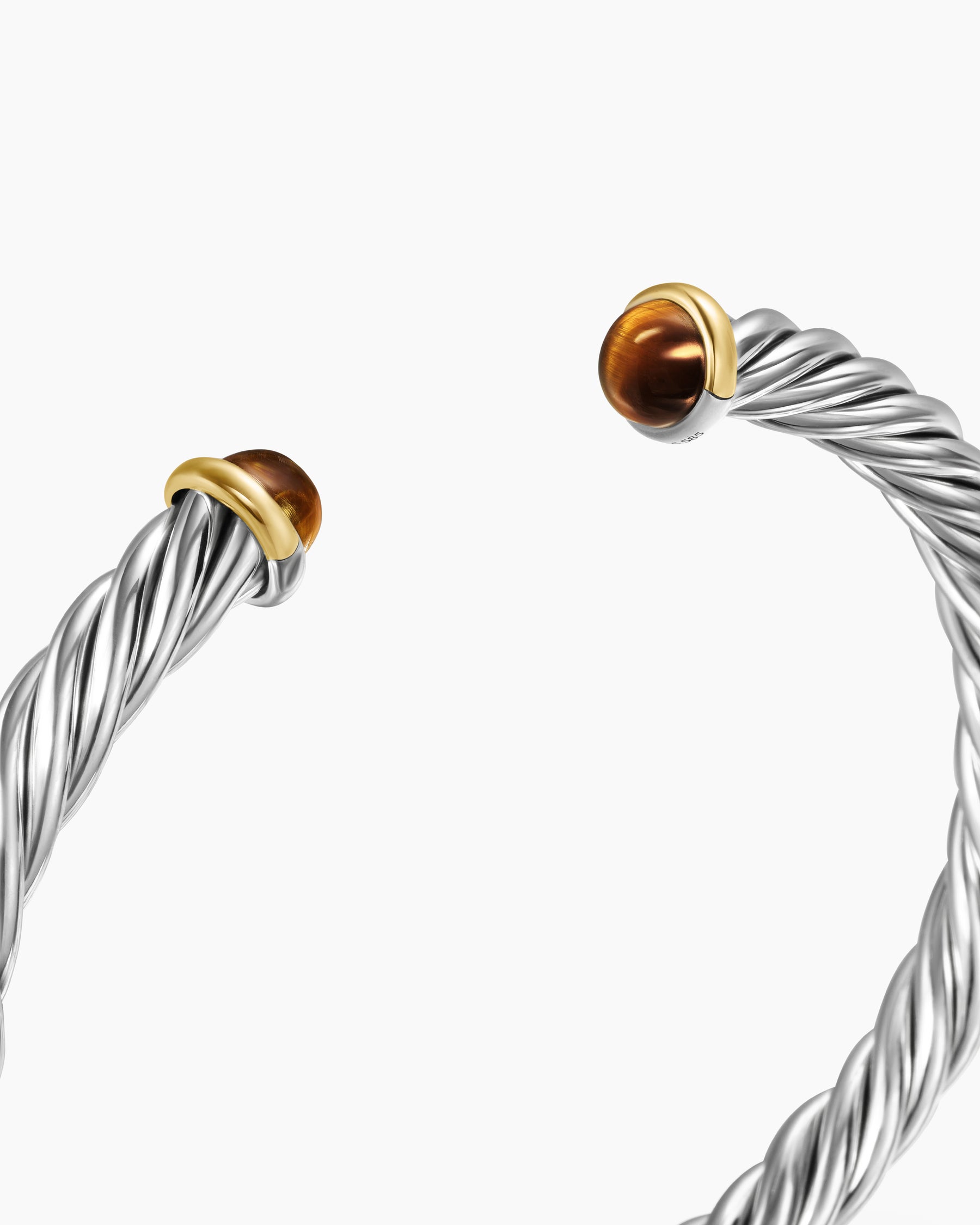 Cable Cuff Bracelet in Sterling Silver with 14K Yellow Gold and Tiger's Eye, 6mm - Image 5