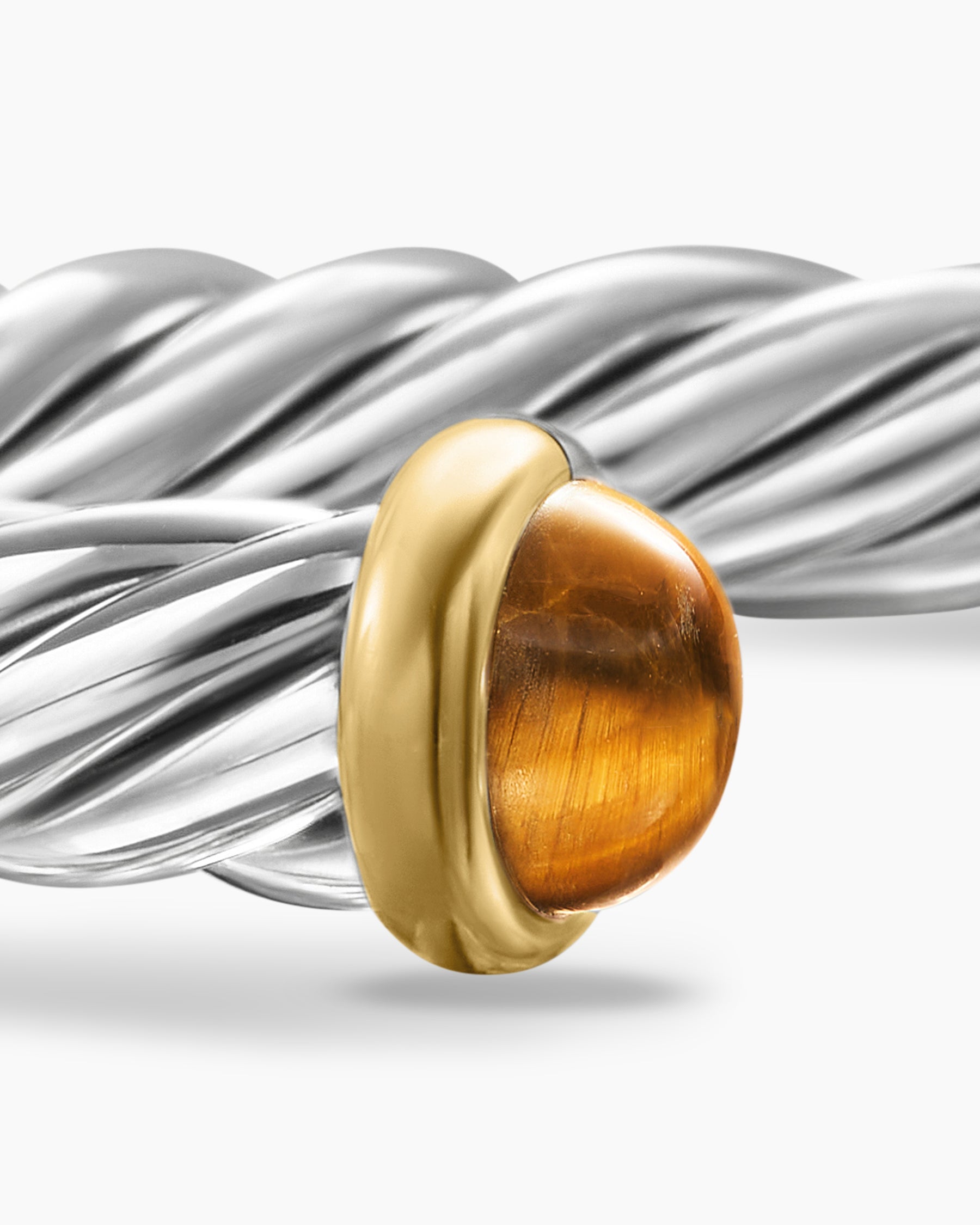 Cable Cuff Bracelet in Sterling Silver with 14K Yellow Gold and Tiger's Eye, 6mm - Image 6