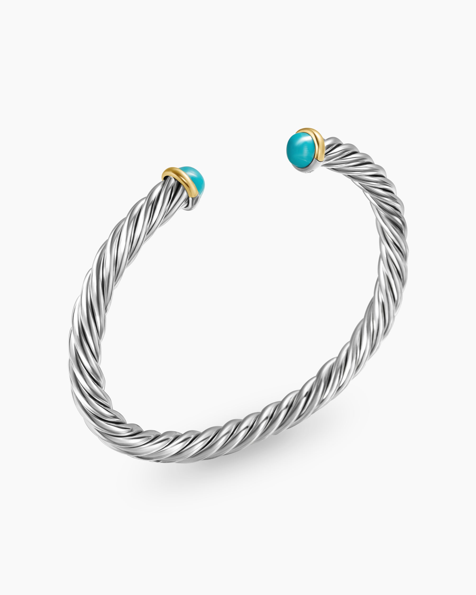 Cable Cuff Bracelet in Sterling Silver with 14K Yellow Gold and Turquoise, 6mm - Image 3