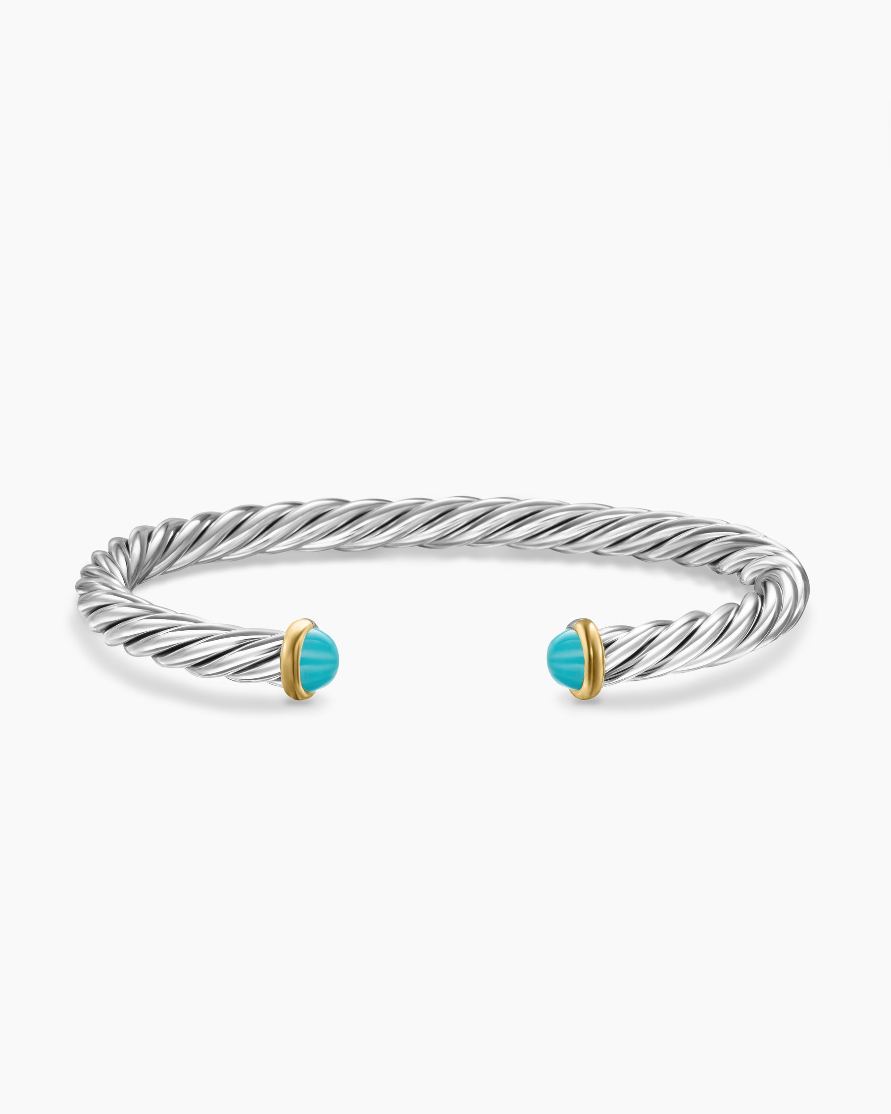 Cable Cuff Bracelet in Sterling Silver with 14K Yellow Gold and Turquoise, 6mm - Image 4