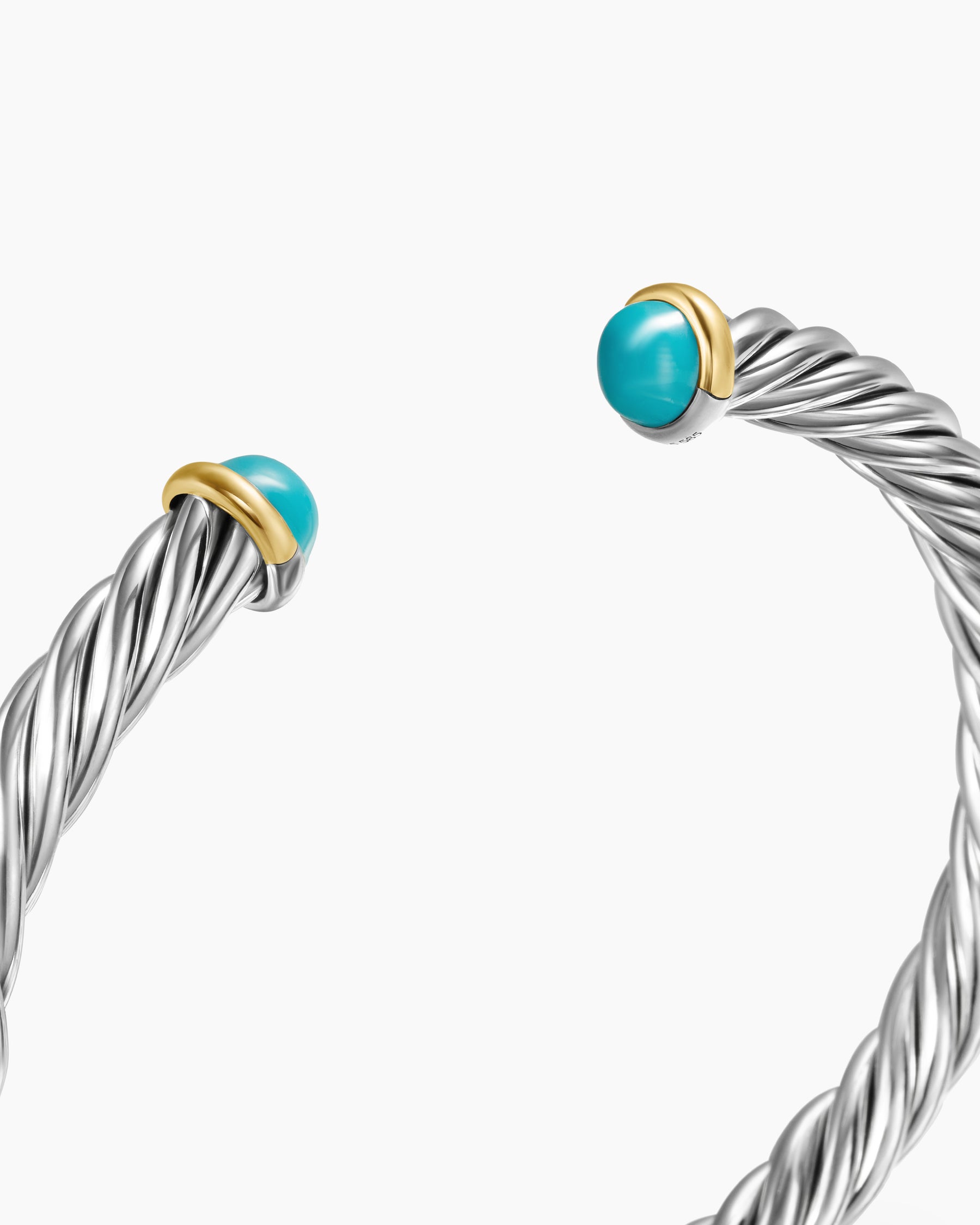 Cable Cuff Bracelet in Sterling Silver with 14K Yellow Gold and Turquoise, 6mm - Image 5