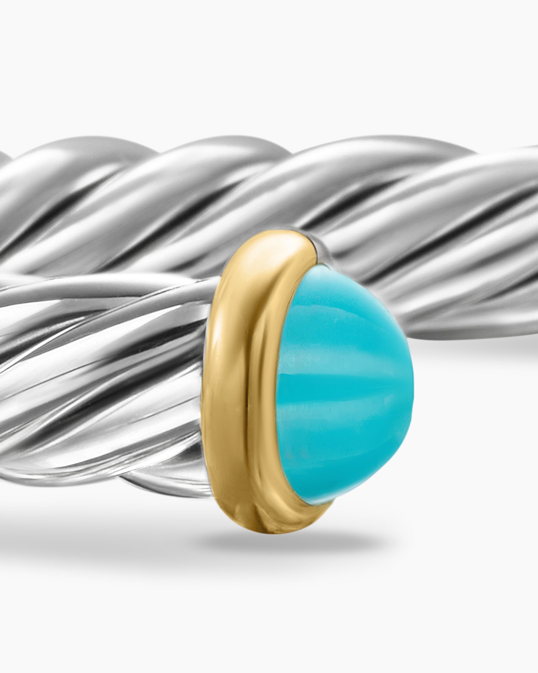Cable Cuff Bracelet in Sterling Silver with 14K Yellow Gold and Turquoise, 6mm - Image 6