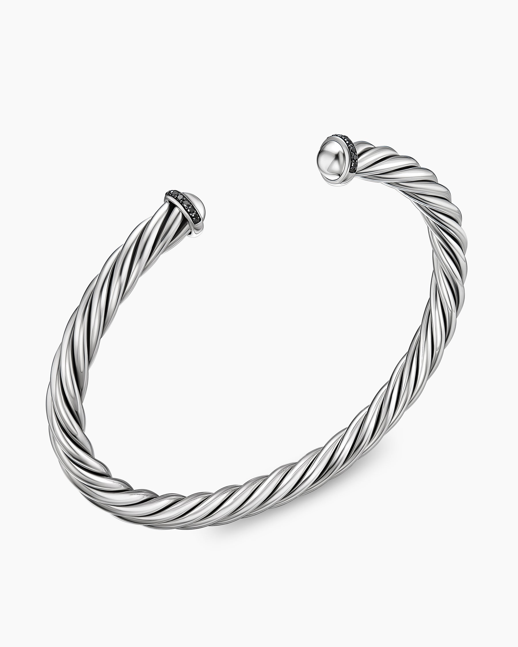Cable Cuff Bracelet in Sterling Silver with Pavé Black Diamonds, 6mm - Image 3