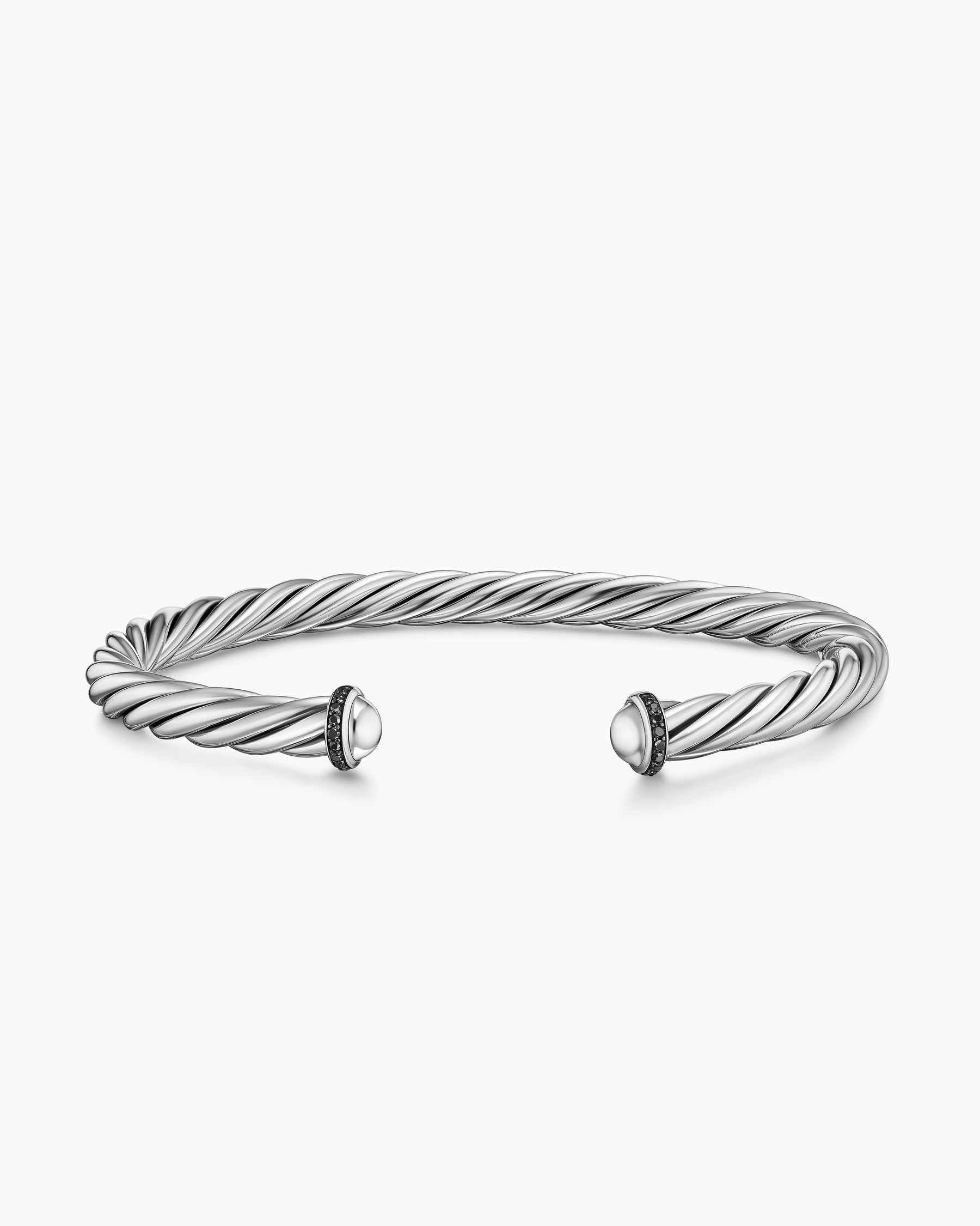 Cable Cuff Bracelet in Sterling Silver with Pavé Black Diamonds, 6mm - Image 4