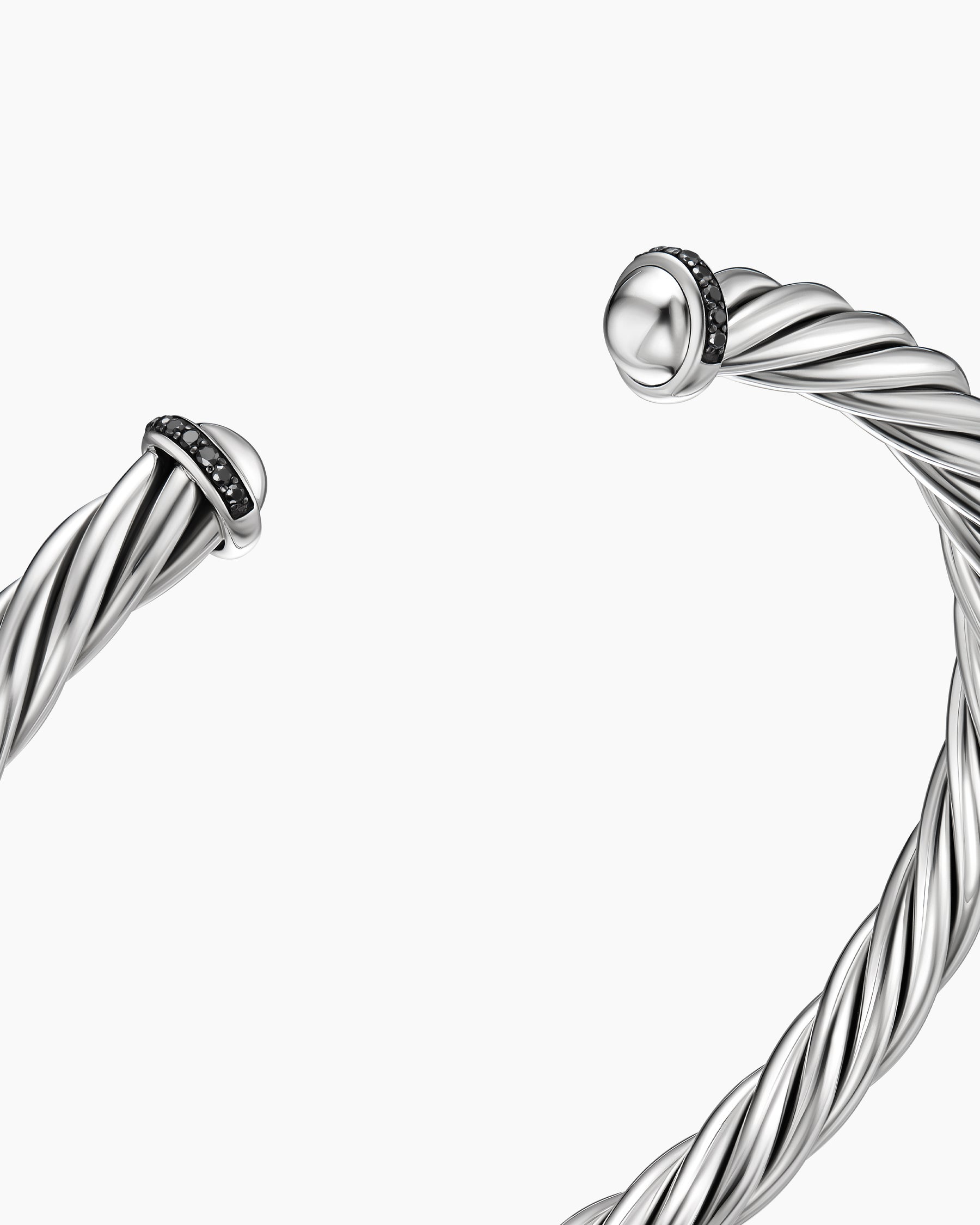 Cable Cuff Bracelet in Sterling Silver with Pavé Black Diamonds, 6mm - Image 5