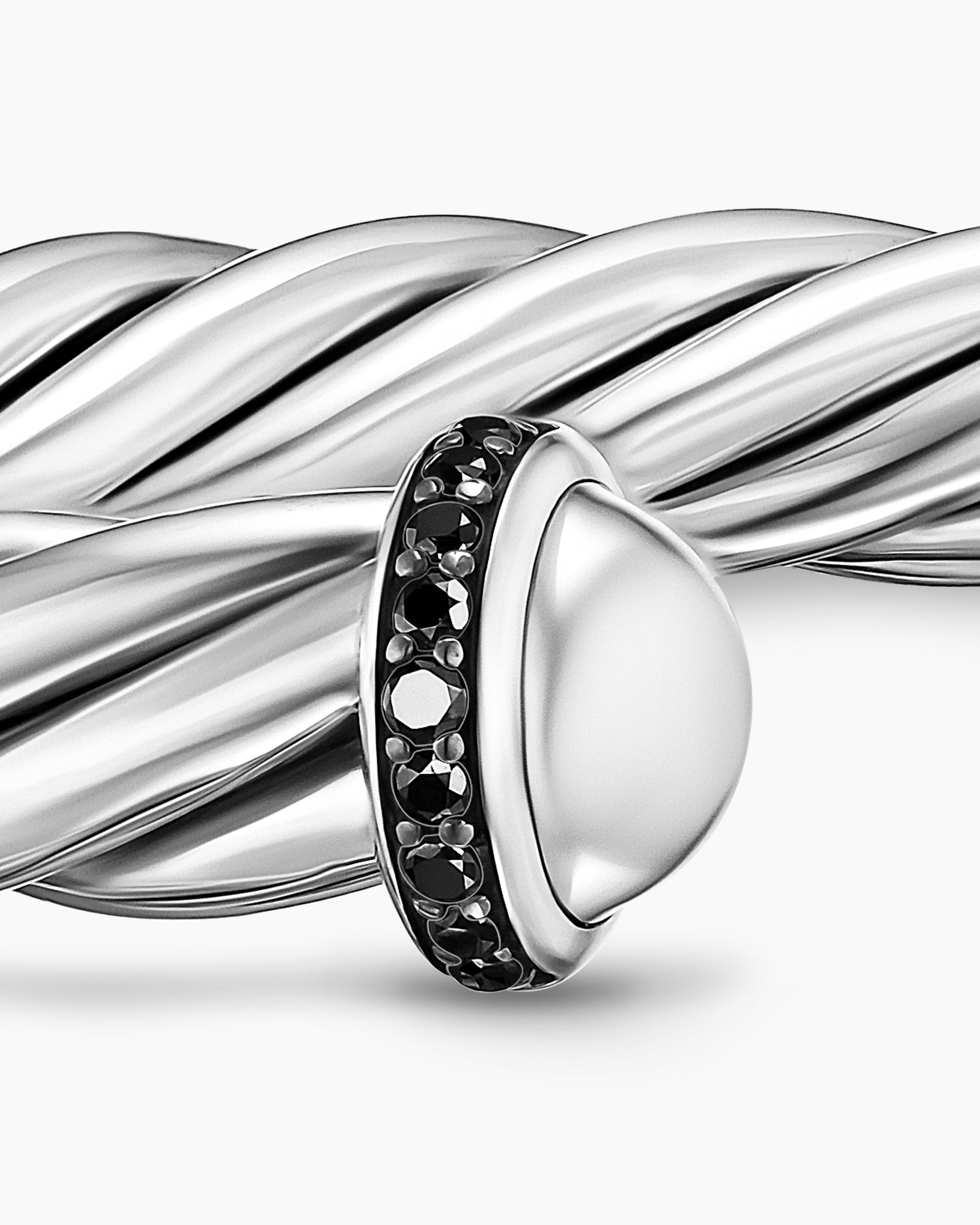 Cable Cuff Bracelet in Sterling Silver with Pavé Black Diamonds, 6mm - Image 6
