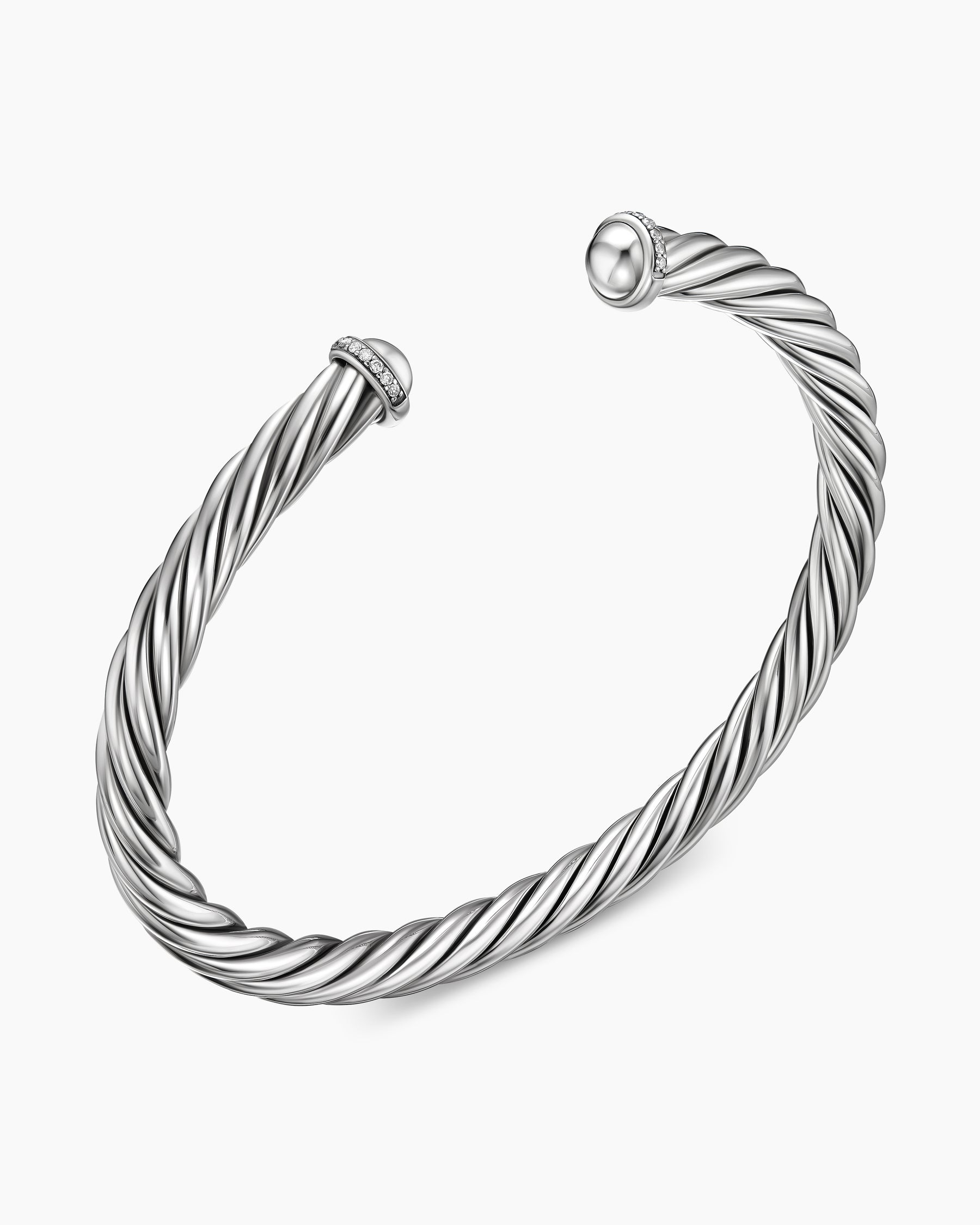 Cable Cuff Bracelet in Sterling Silver with Pavé Diamonds, 6mm - Image 3