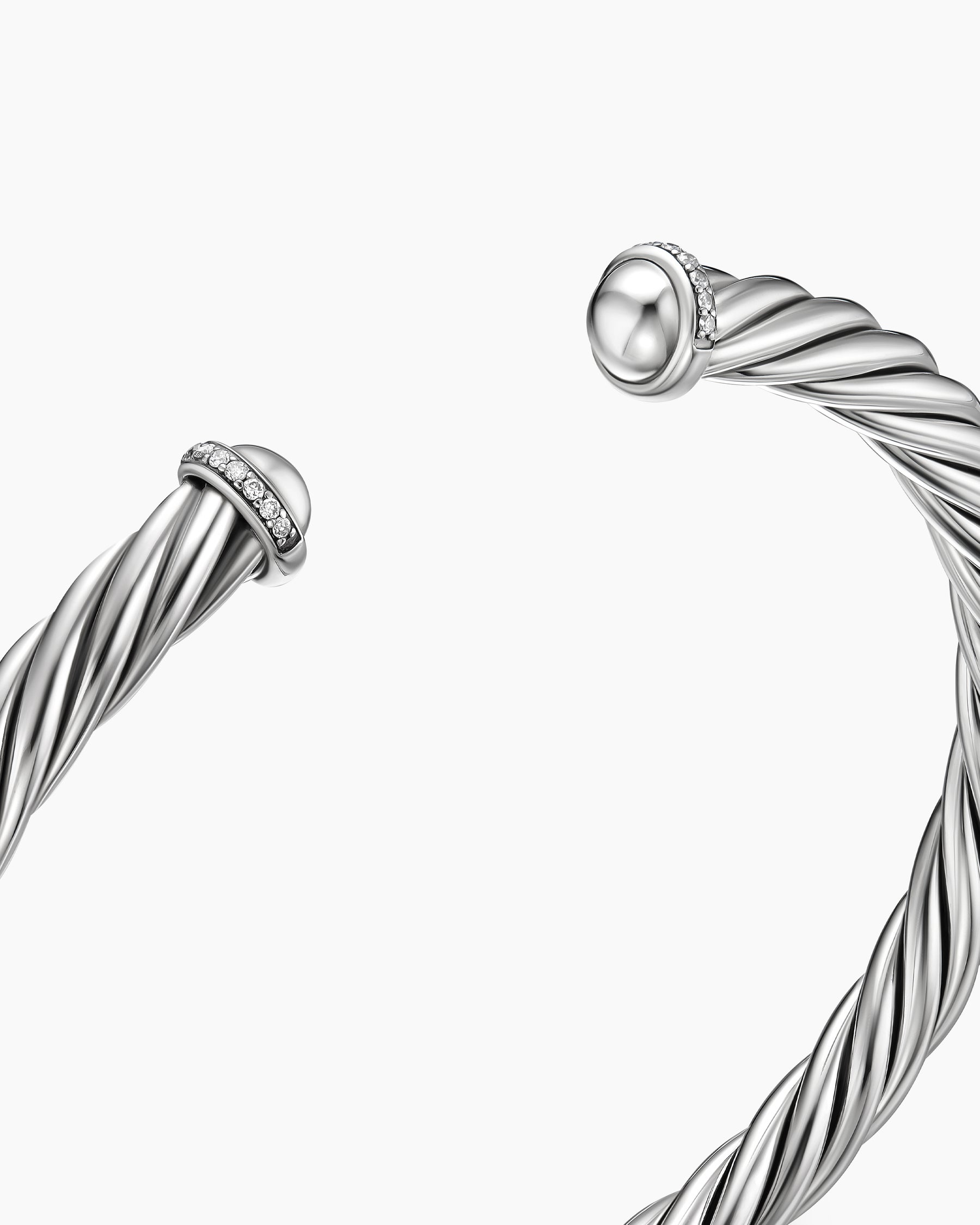 Cable Cuff Bracelet in Sterling Silver with Pavé Diamonds, 6mm - Image 5