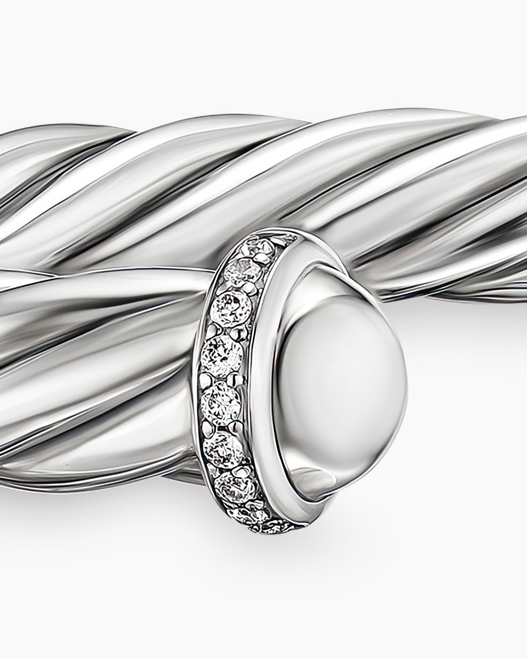 Cable Cuff Bracelet in Sterling Silver with Pavé Diamonds, 6mm - Image 6