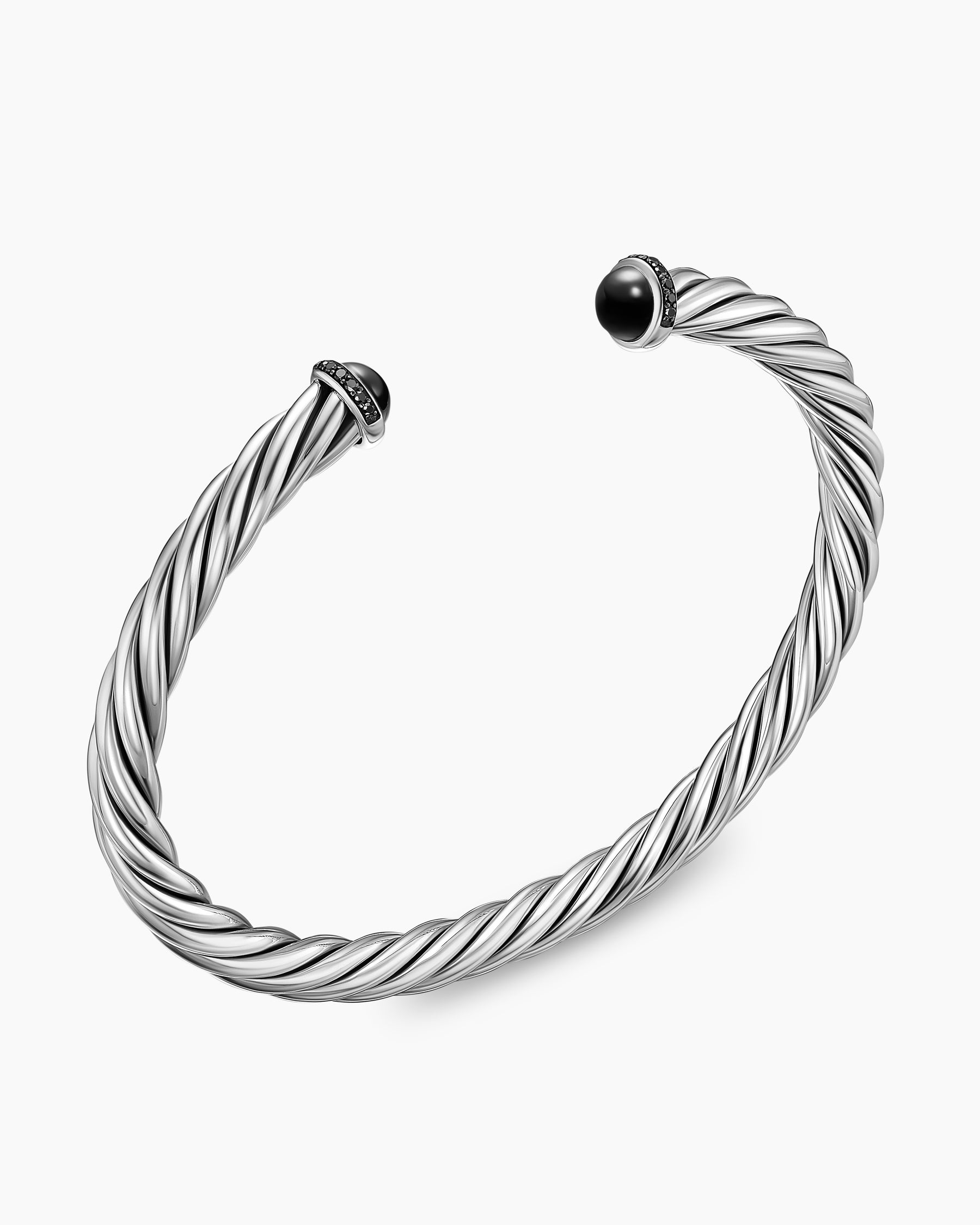 Alternative view of Cable Cuff Bracelet in Sterling Silver with Black Onyx and Black Diamonds, 6mm