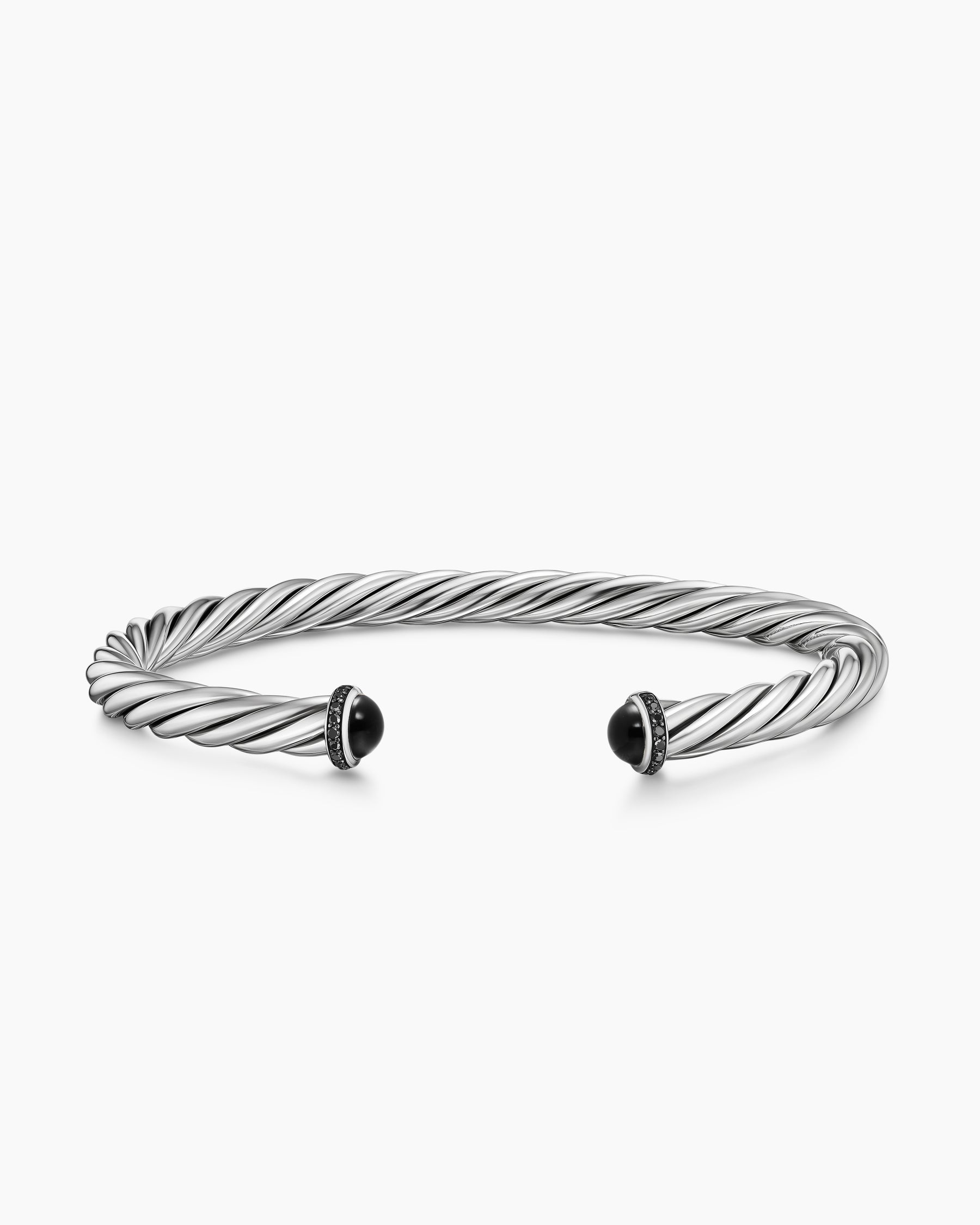 Cable Cuff Bracelet in Sterling Silver with Black Onyx and Black Diamonds, 6mm - Image 3