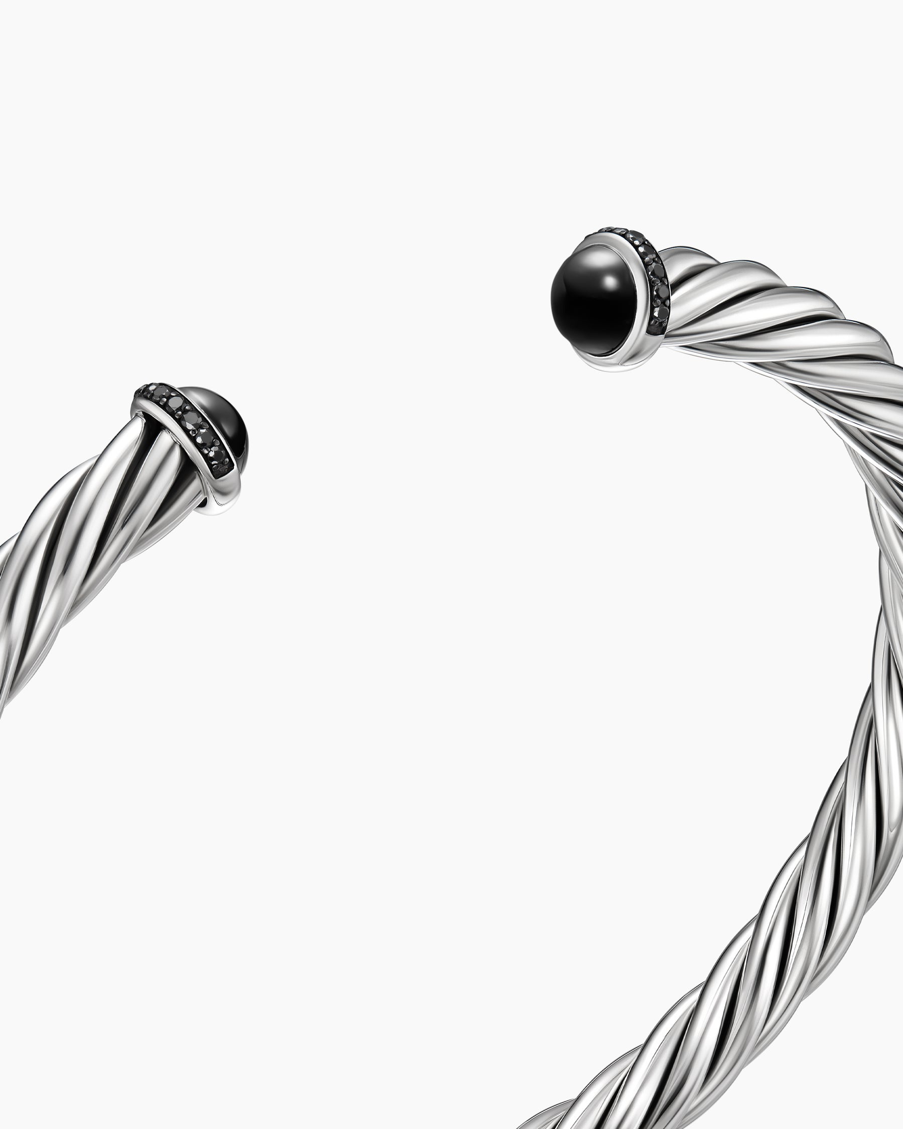 Cable Cuff Bracelet in Sterling Silver with Black Onyx and Black Diamonds, 6mm - Image 4
