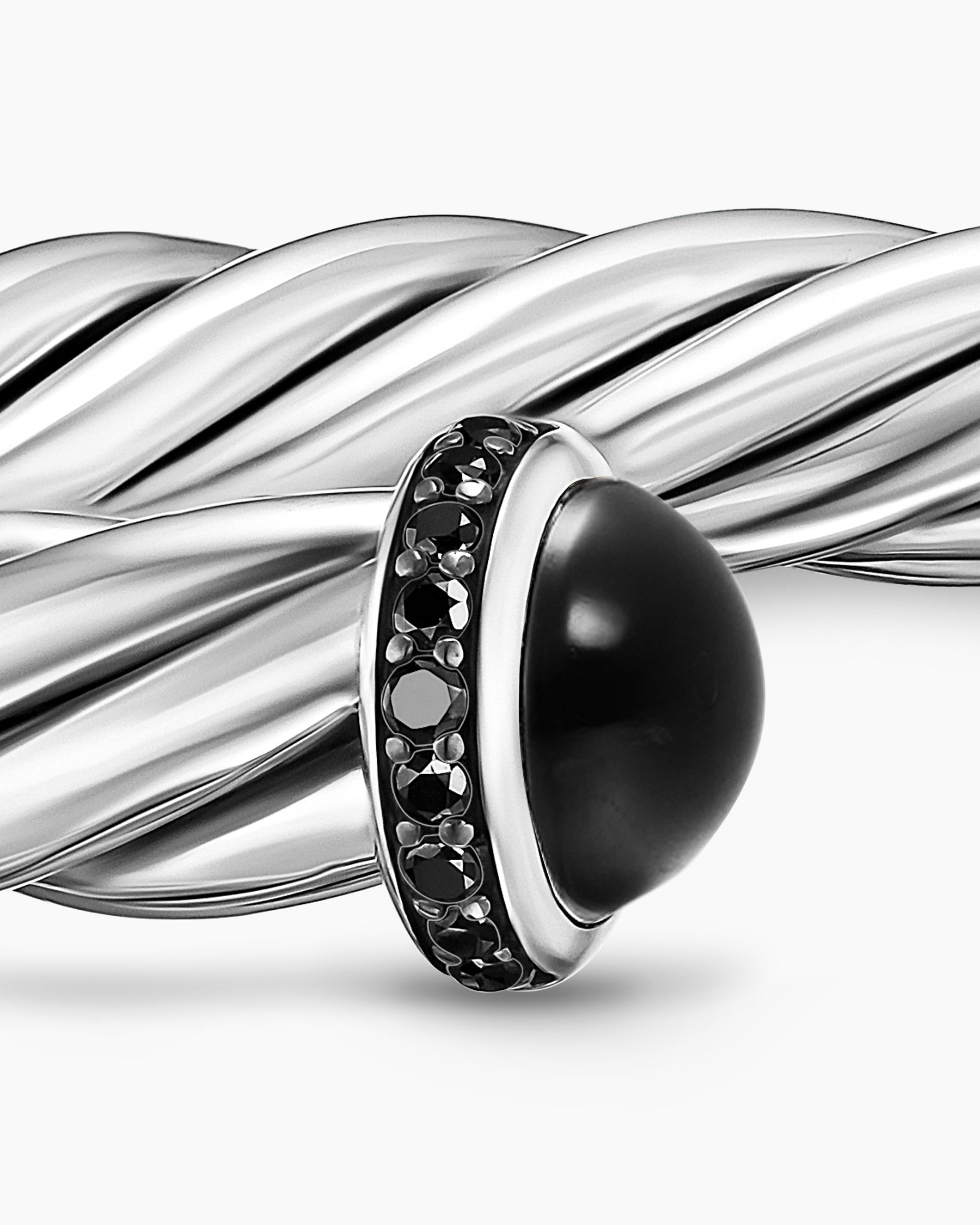 Cable Cuff Bracelet in Sterling Silver with Black Onyx and Black Diamonds, 6mm - Image 5
