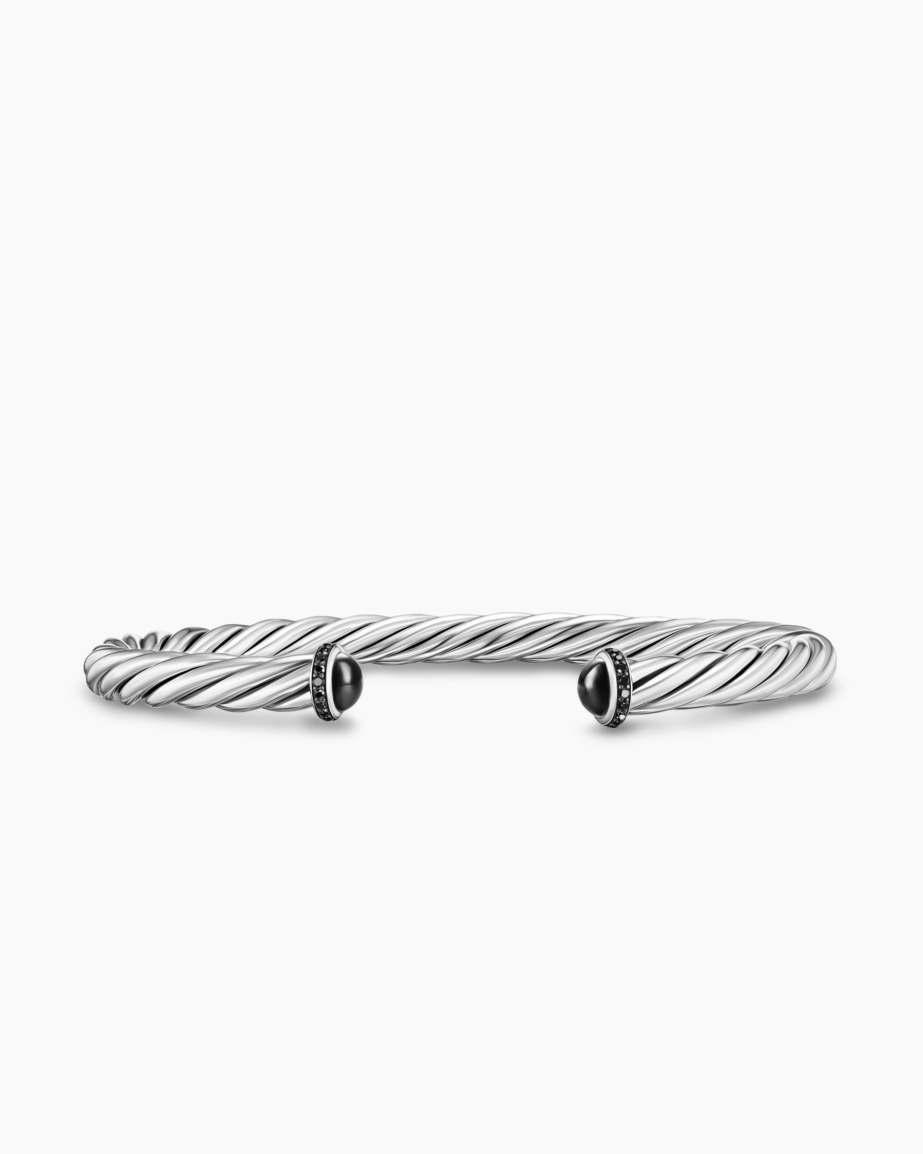 Cable Cuff Bracelet in Sterling Silver with Black Onyx and Black Diamonds, 6mm