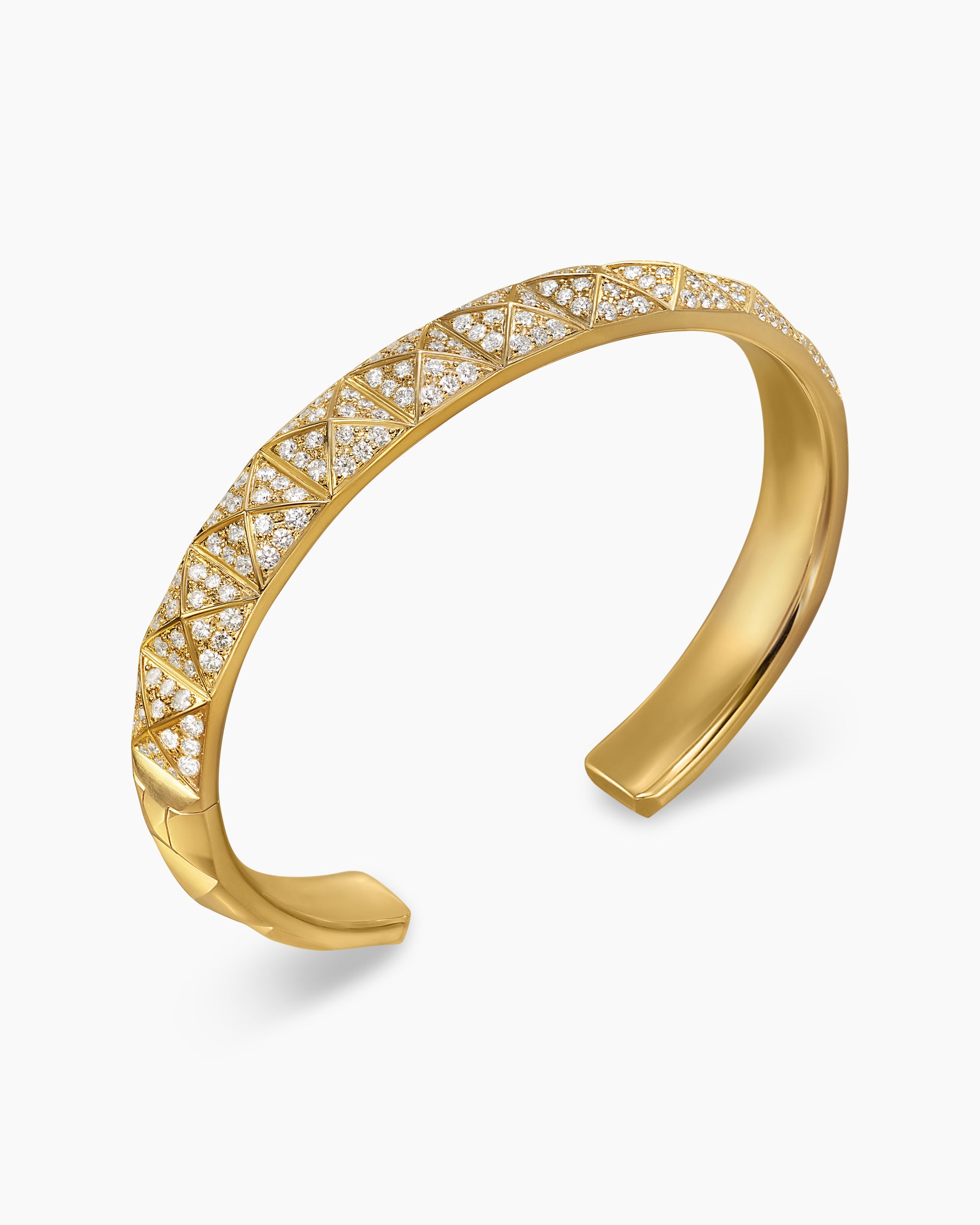 Pyramid Cuff Bracelet in 18K Yellow Gold with Diamonds, 9.3mm - Image 3