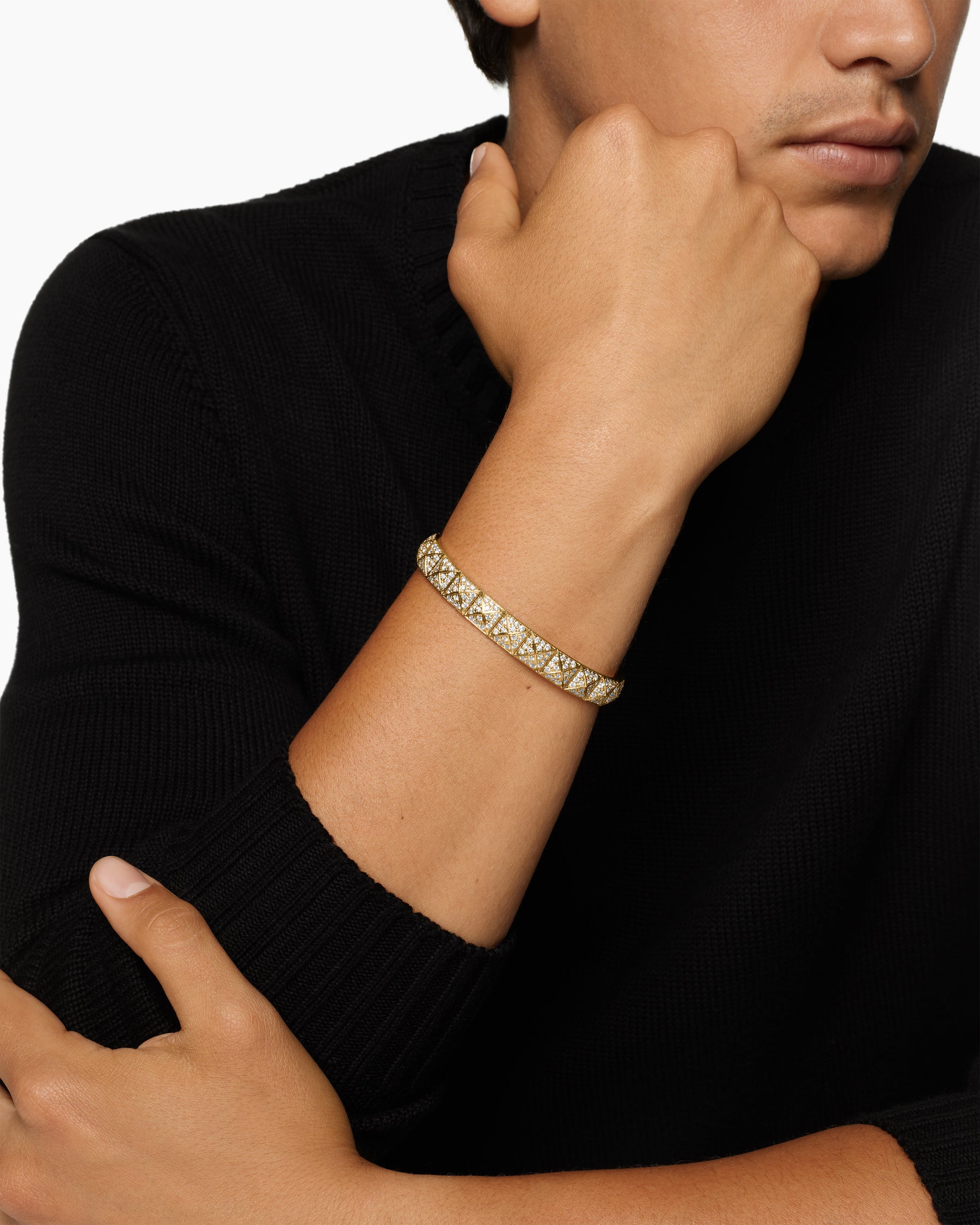Pyramid Cuff Bracelet in 18K Yellow Gold with Diamonds, 9.3mm - Image 2