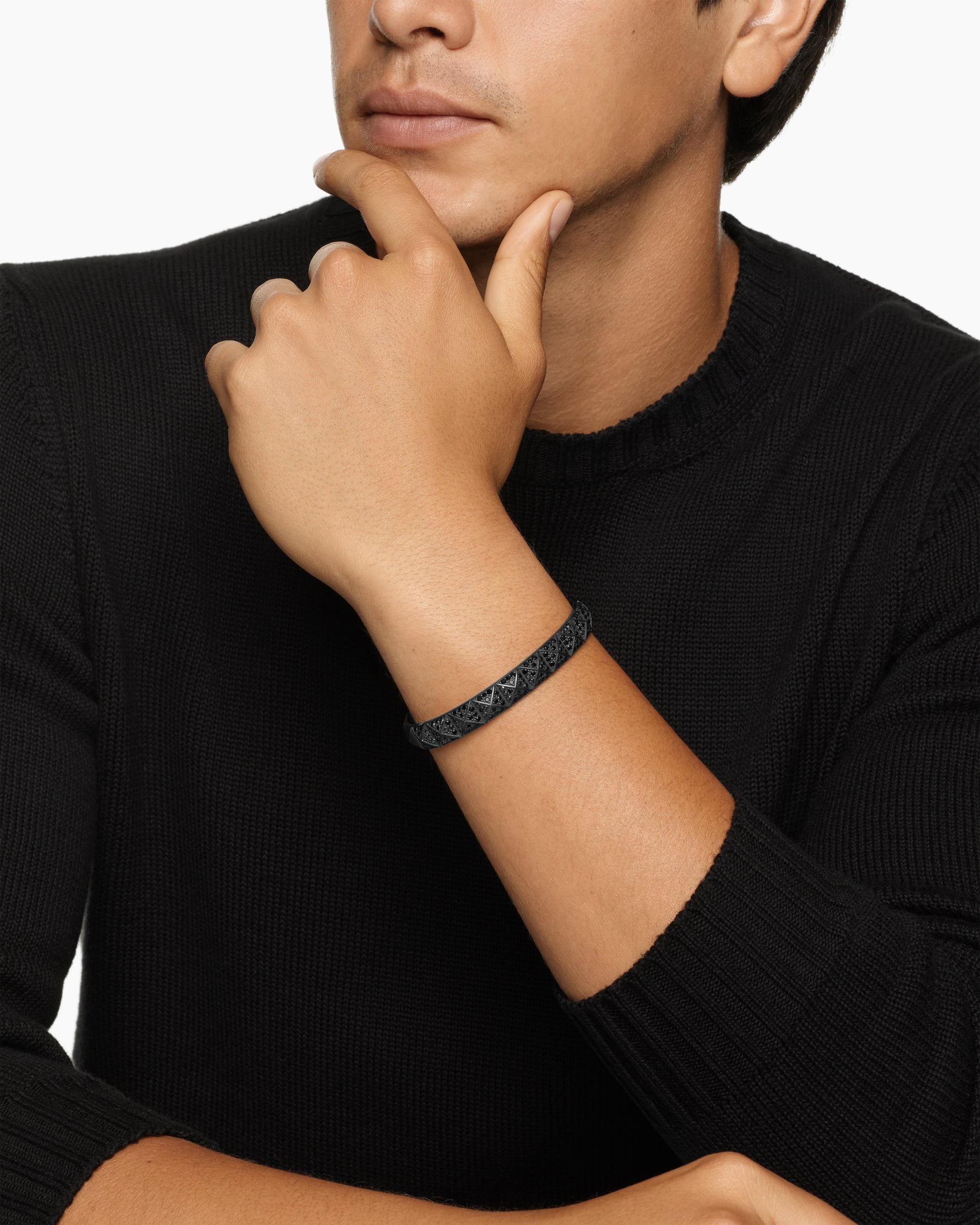 Alternative view of Pyramid Cuff Bracelet in Black Titanium with Black Diamonds, 9.3mm