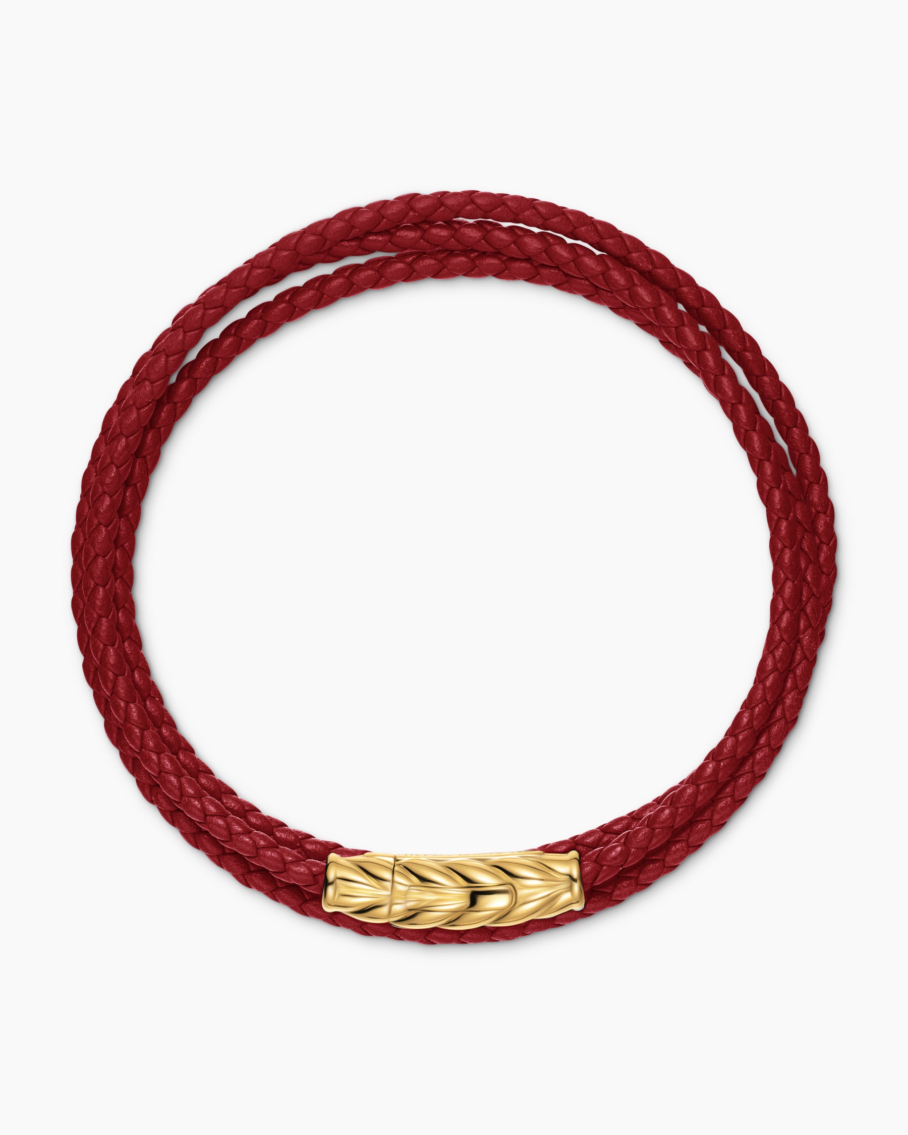 Chevron Triple Wrap Bracelet in Red Leather with 18K Yellow Gold, 3mm - Image 3