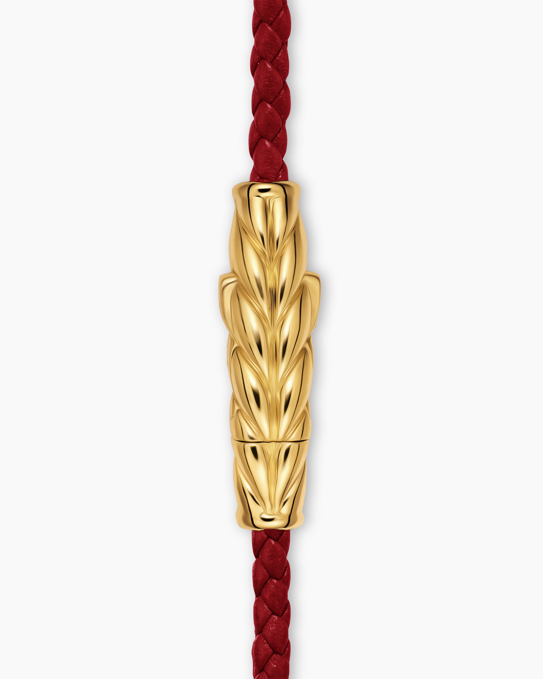 Chevron Triple Wrap Bracelet in Red Leather with 18K Yellow Gold, 3mm - Image 4