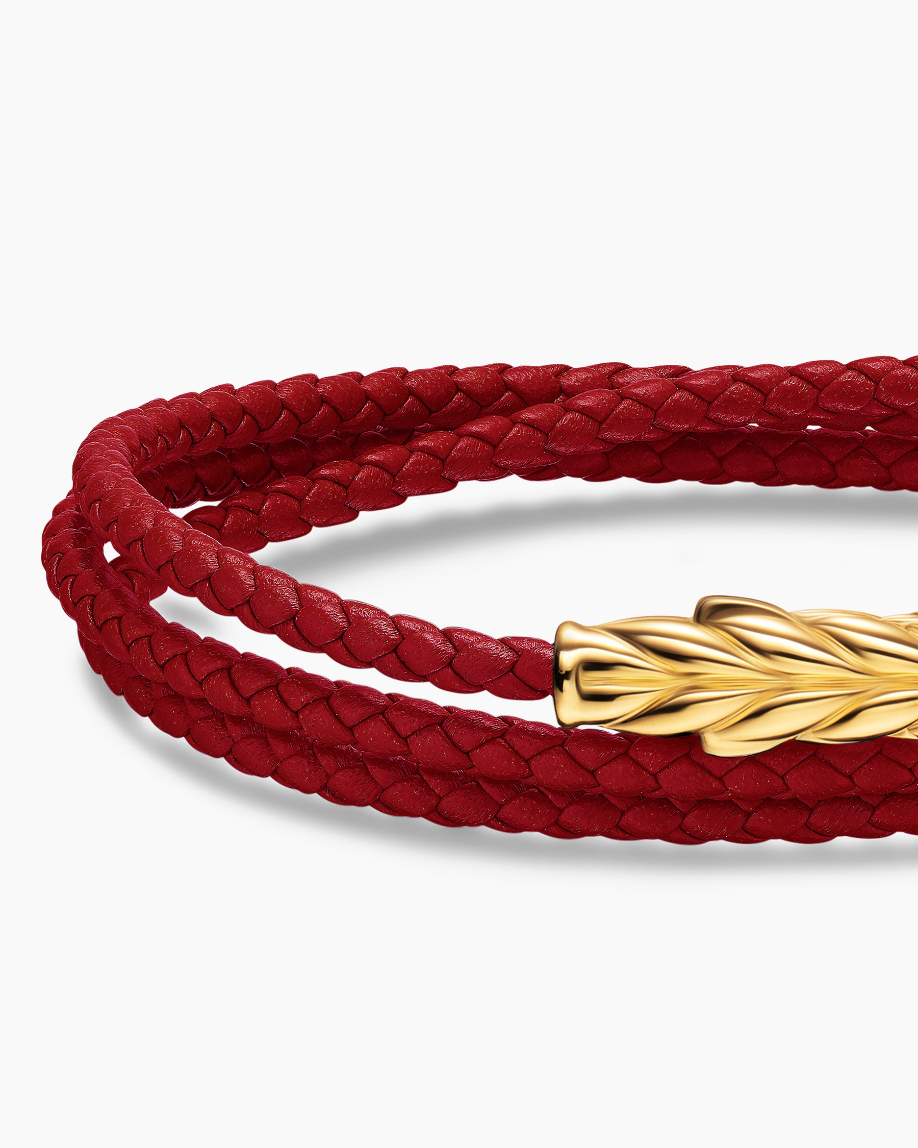 Chevron Triple Wrap Bracelet in Red Leather with 18K Yellow Gold, 3mm - Image 5