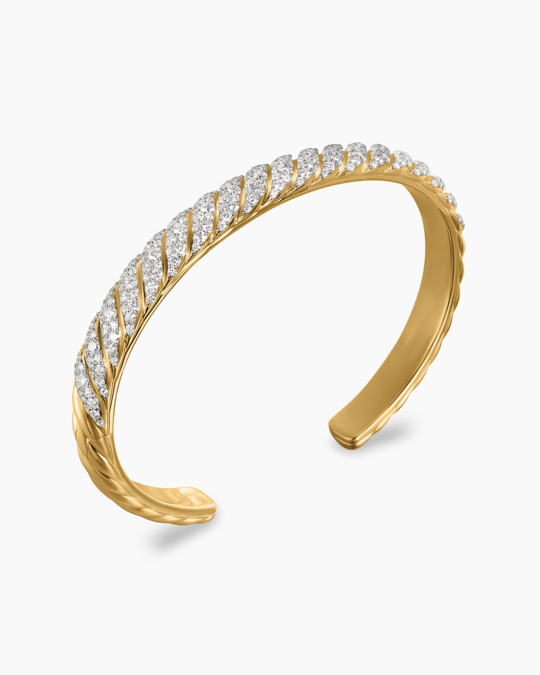 Sculpted Cable Cuff Bracelet in 18K Yellow Gold with Diamonds, 7mm - Image 3