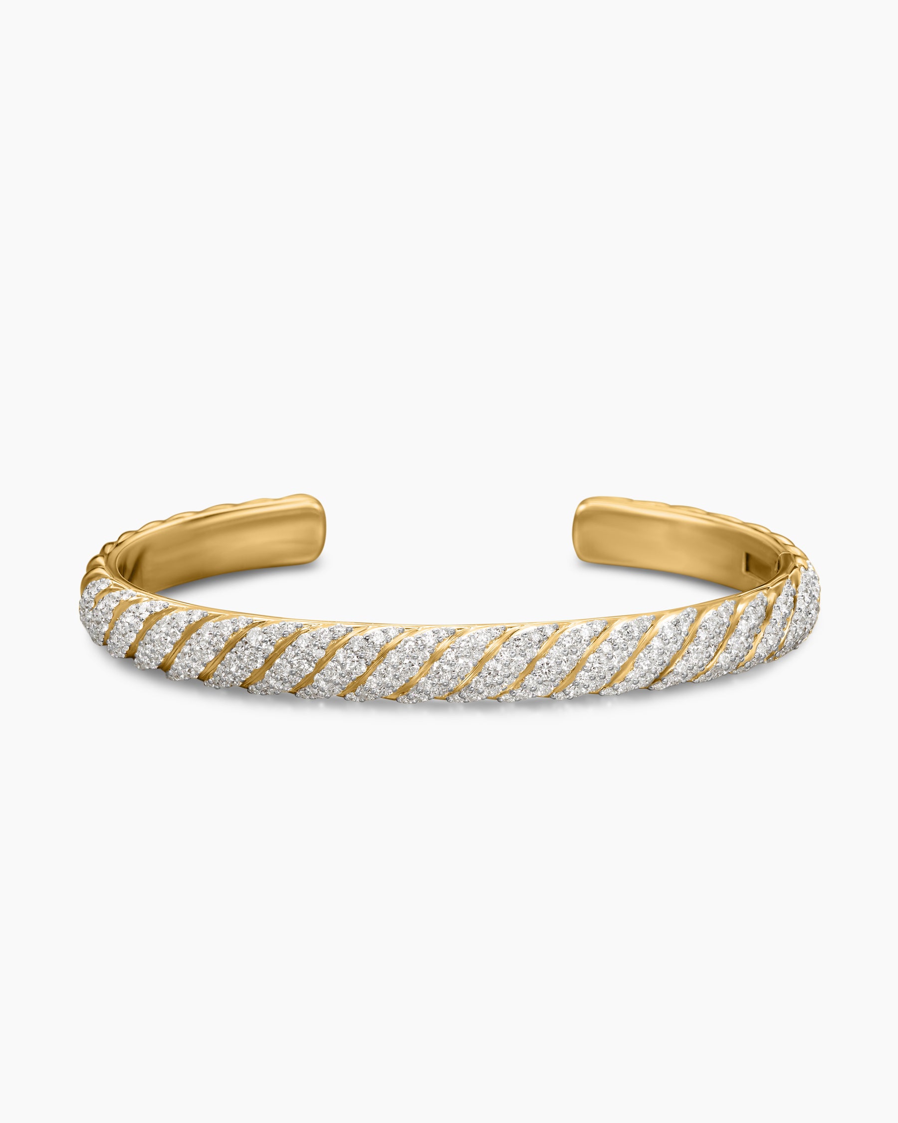 Sculpted Cable Cuff Bracelet in 18K Yellow Gold with Diamonds, 7mm - Image 4