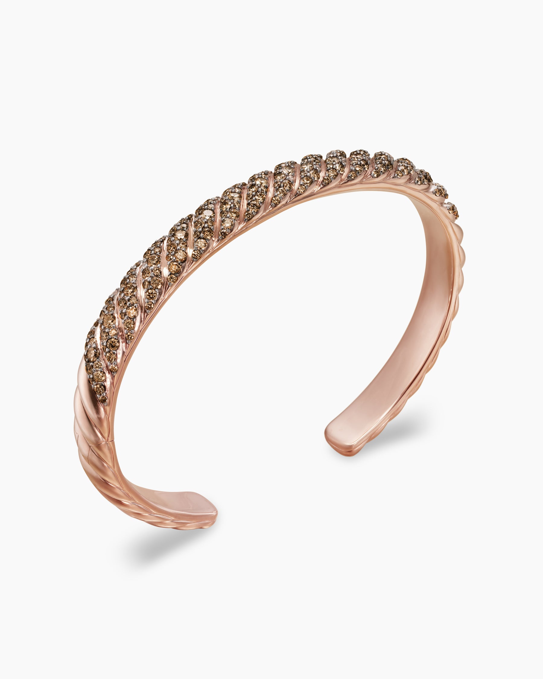 Sculpted Cable Cuff Bracelet in 18K Rose Gold with Cognac Diamonds, 7mm - Image 3
