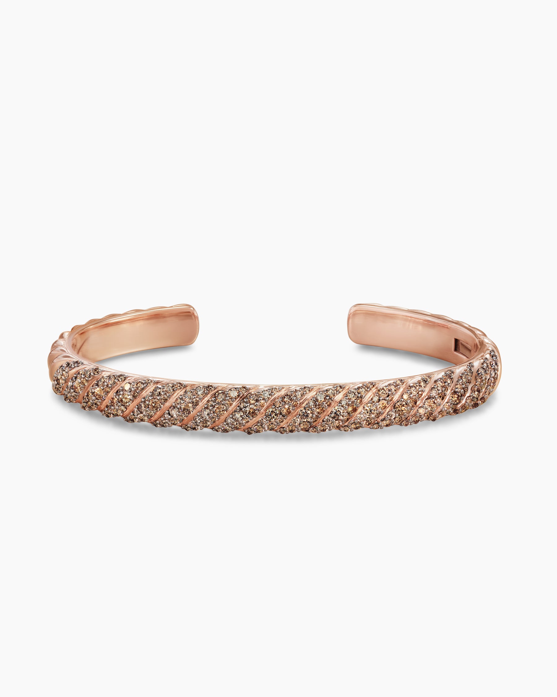 Sculpted Cable Cuff Bracelet in 18K Rose Gold with Cognac Diamonds, 7mm - Image 4