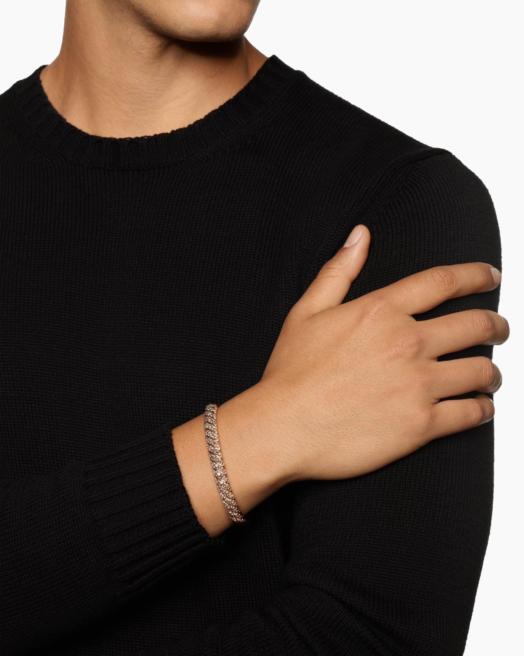 Alternative view of Sculpted Cable Cuff Bracelet in 18K Rose Gold with Cognac Diamonds, 7mm