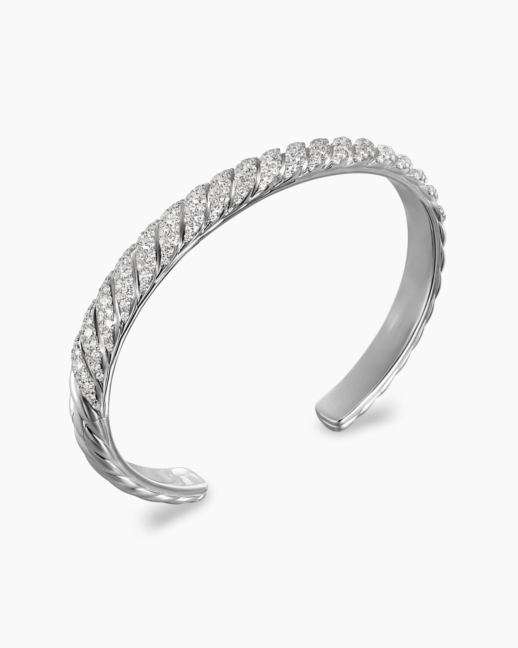 Sculpted Cable Cuff Bracelet in 18K White Gold with Diamonds, 7mm - Image 3