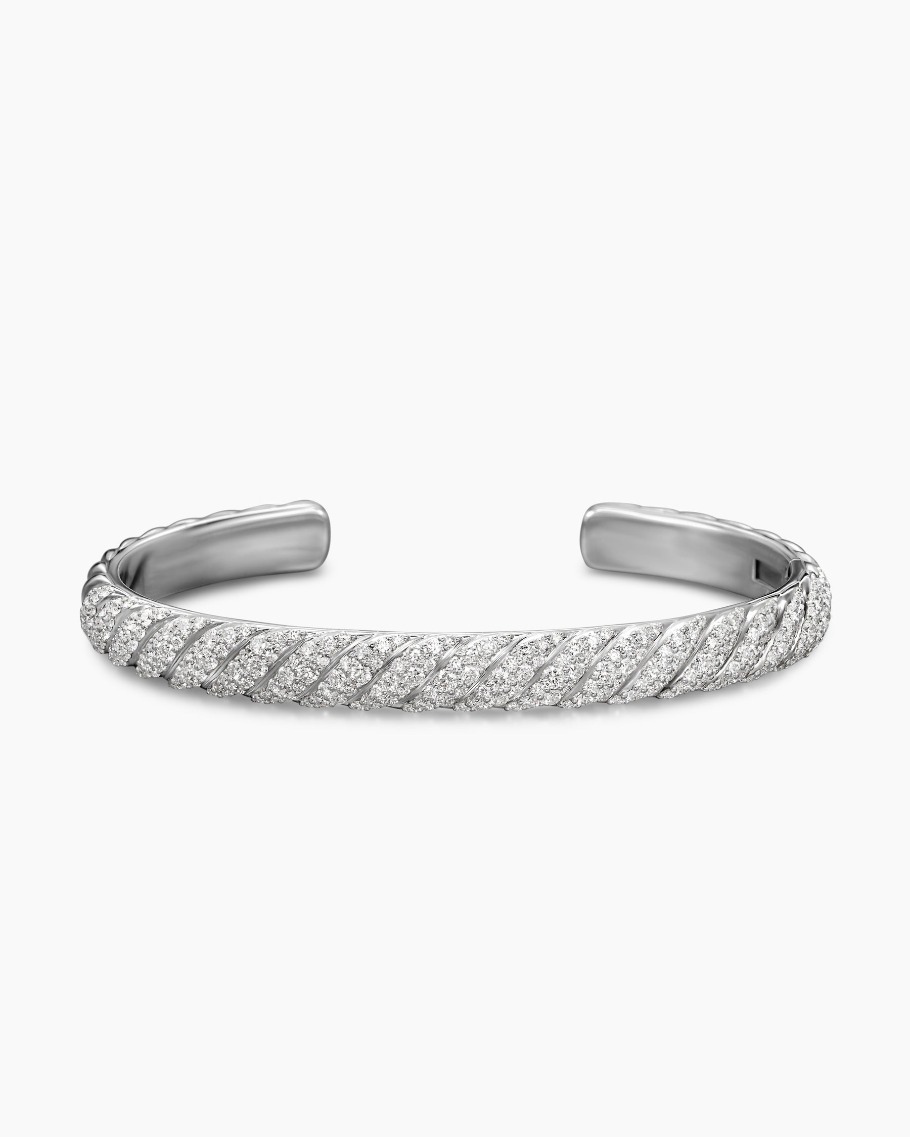 Sculpted Cable Cuff Bracelet in 18K White Gold with Diamonds, 7mm - Image 4