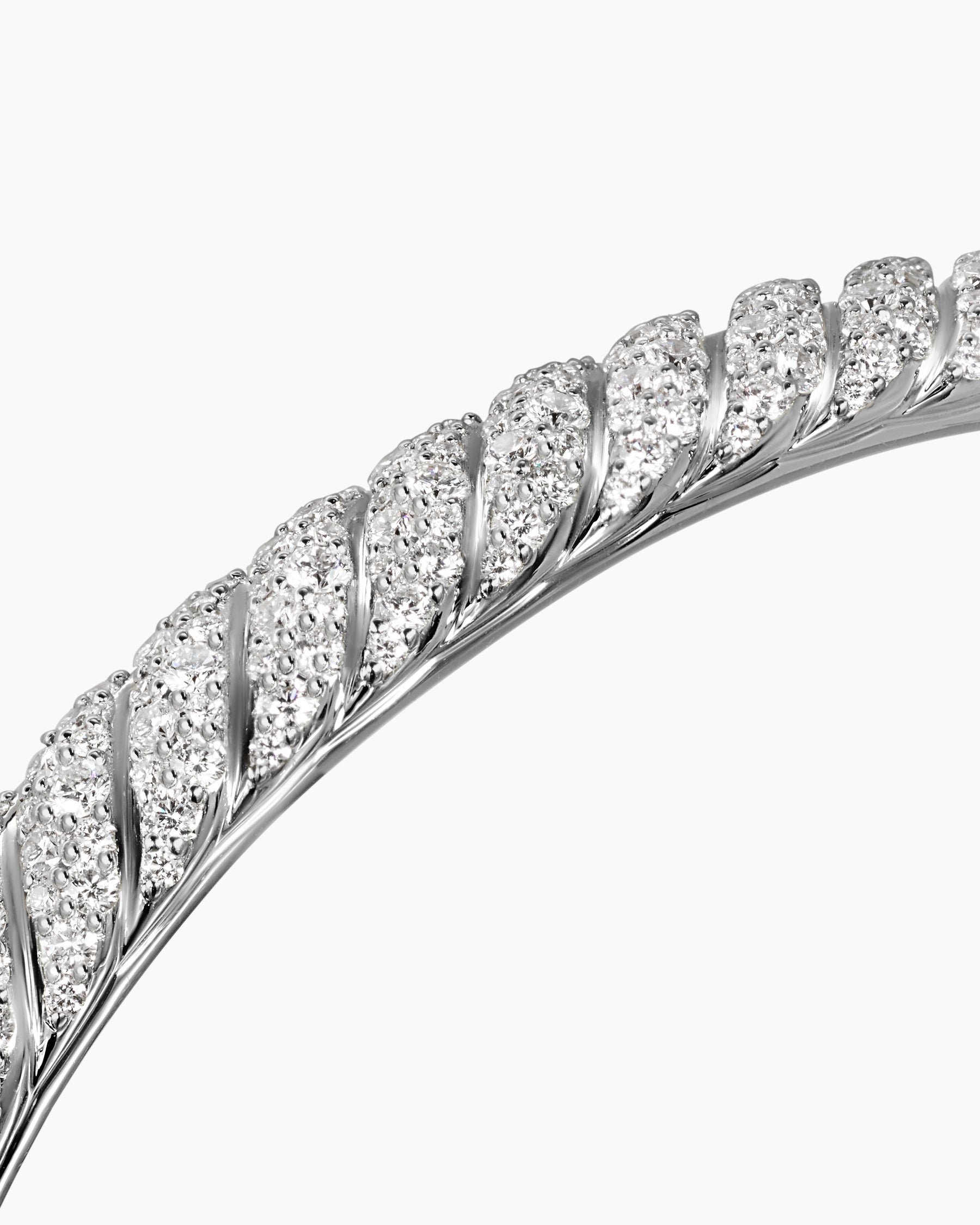 Sculpted Cable Cuff Bracelet in 18K White Gold with Diamonds, 7mm - Image 5