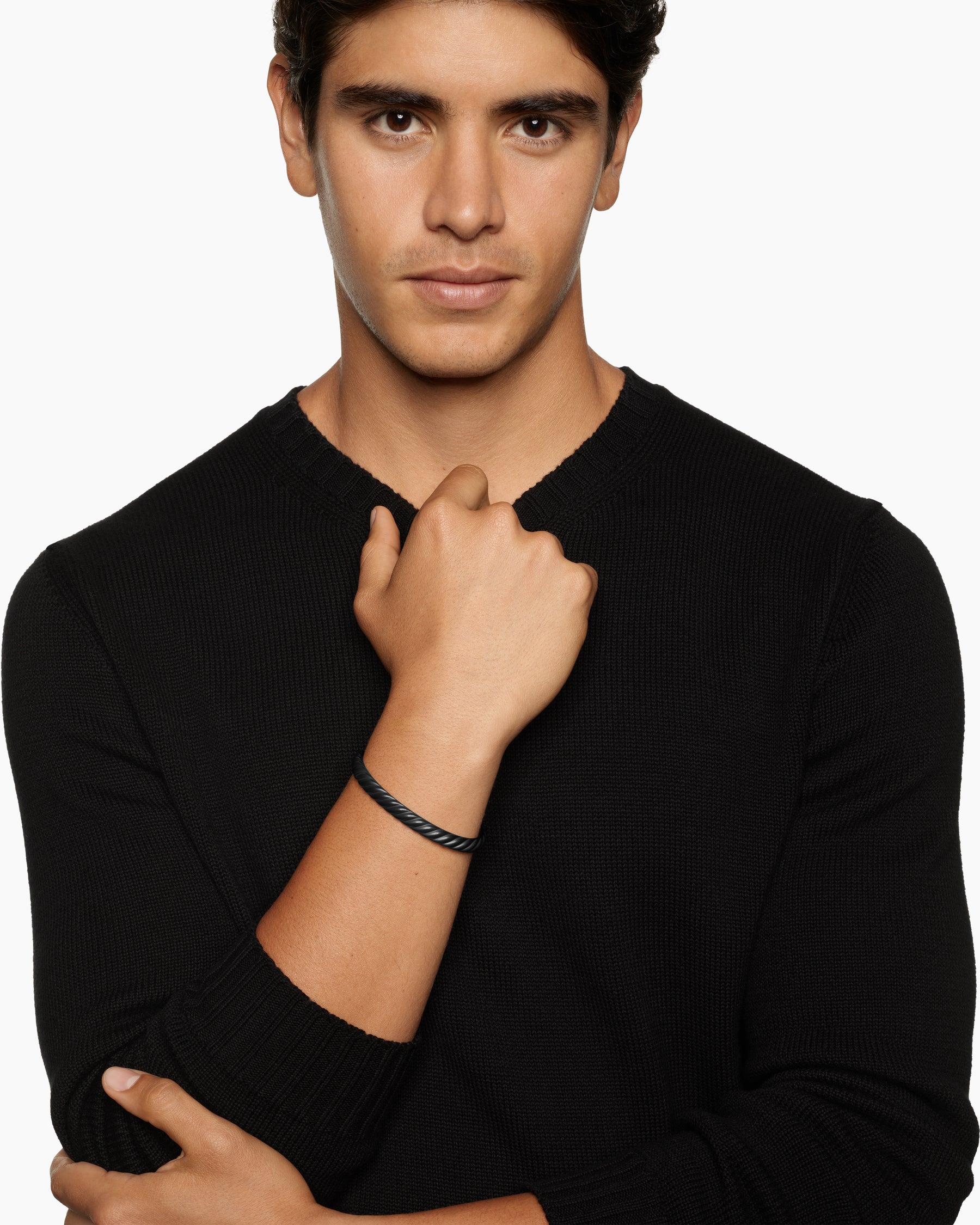 Alternative view of Sculpted Cable Cuff Bracelet in Black Titanium, 7mm