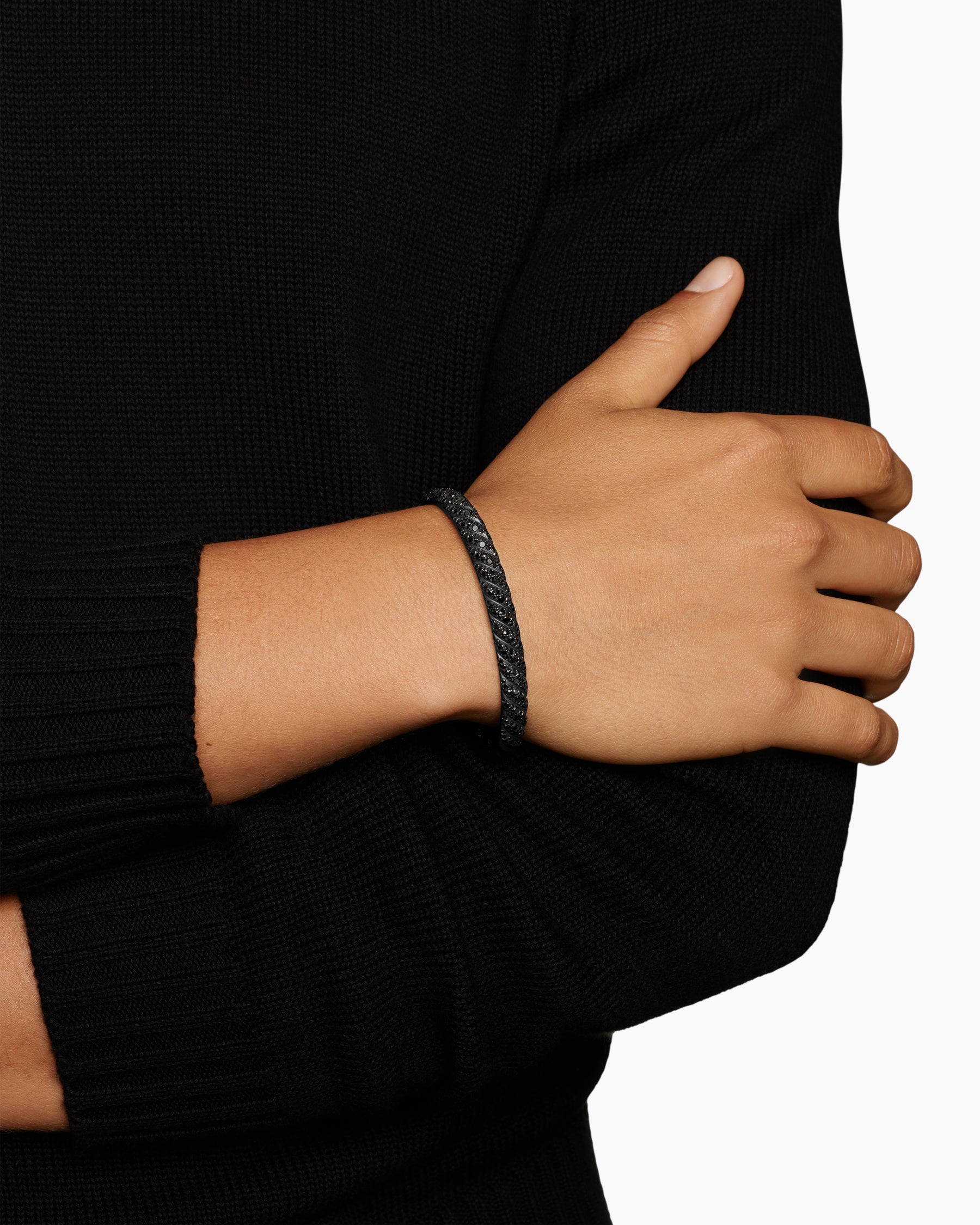 Alternative view of Sculpted Cable Cuff Bracelet in Black Titanium with Black Diamonds, 7mm