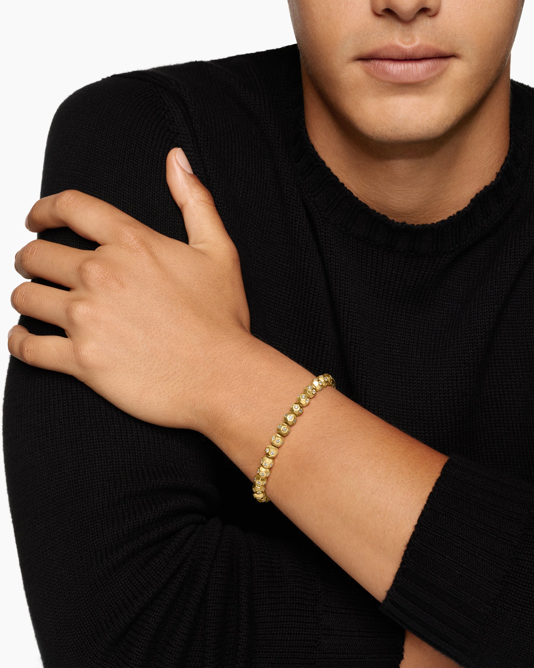 Alternative view of Spiritual Beads Faceted Bracelet in 18K Yellow Gold with Pavé Diamonds, 6mm