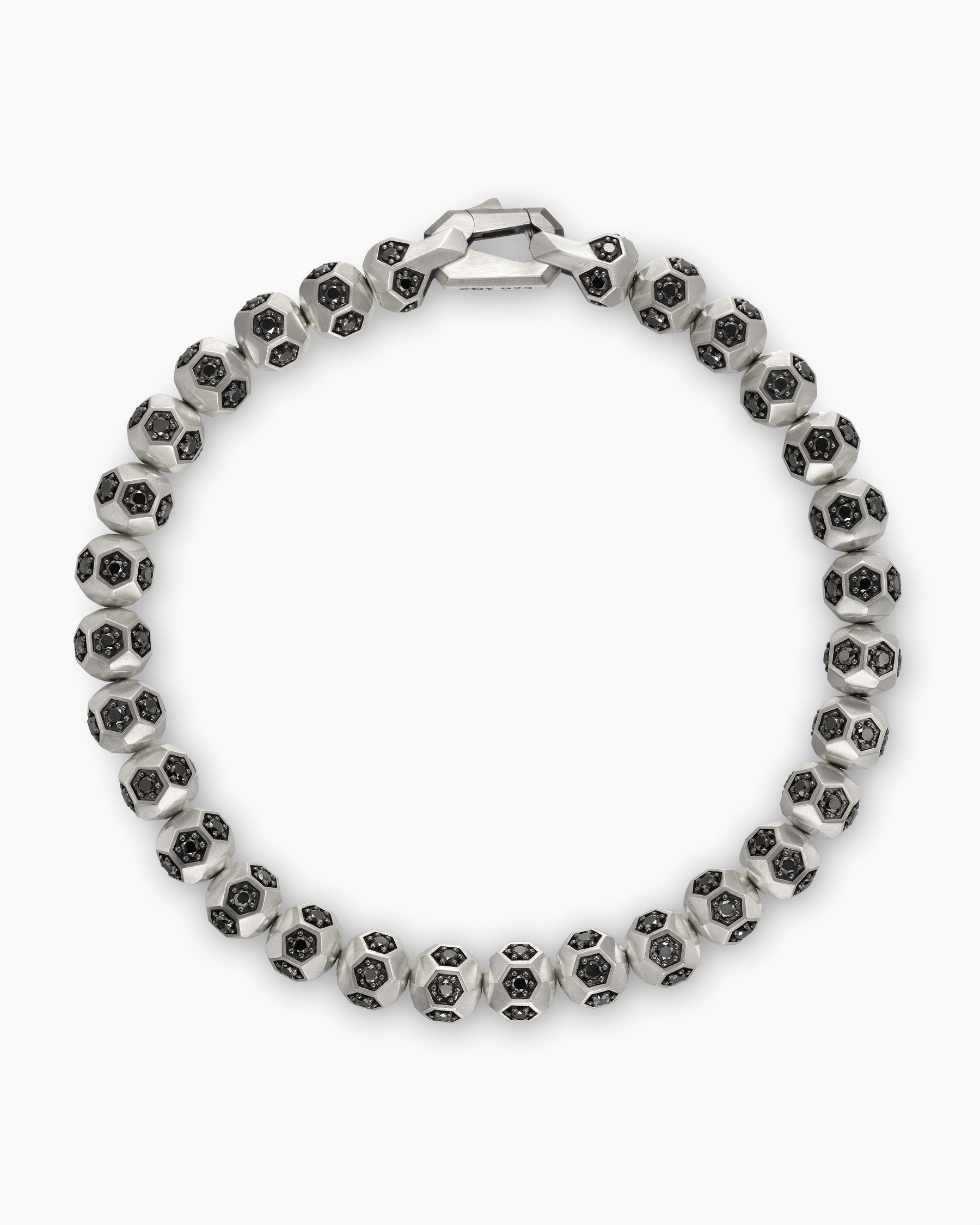 Spiritual Beads Faceted Bracelet in Sterling Silver with Pavé Black Diamonds, 6mm - Image 3