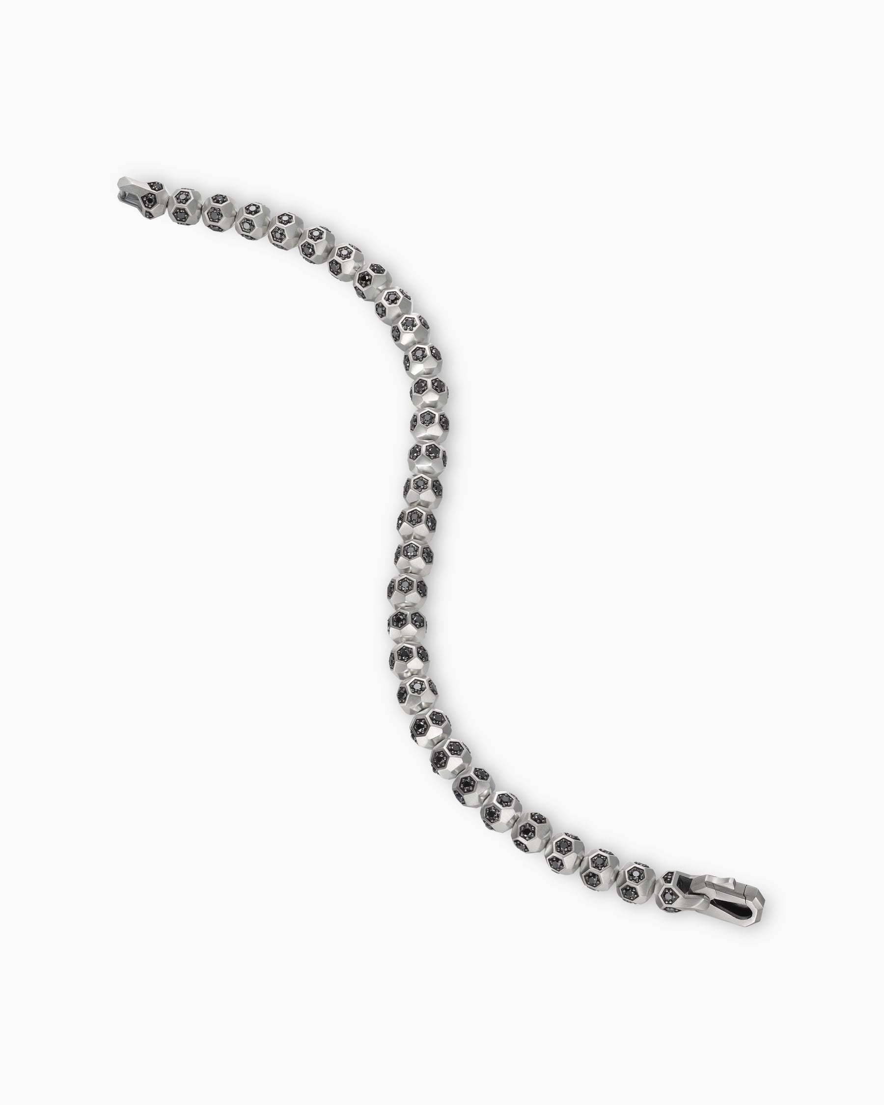 Spiritual Beads Faceted Bracelet in Sterling Silver with Pavé Black Diamonds, 6mm - Image 4