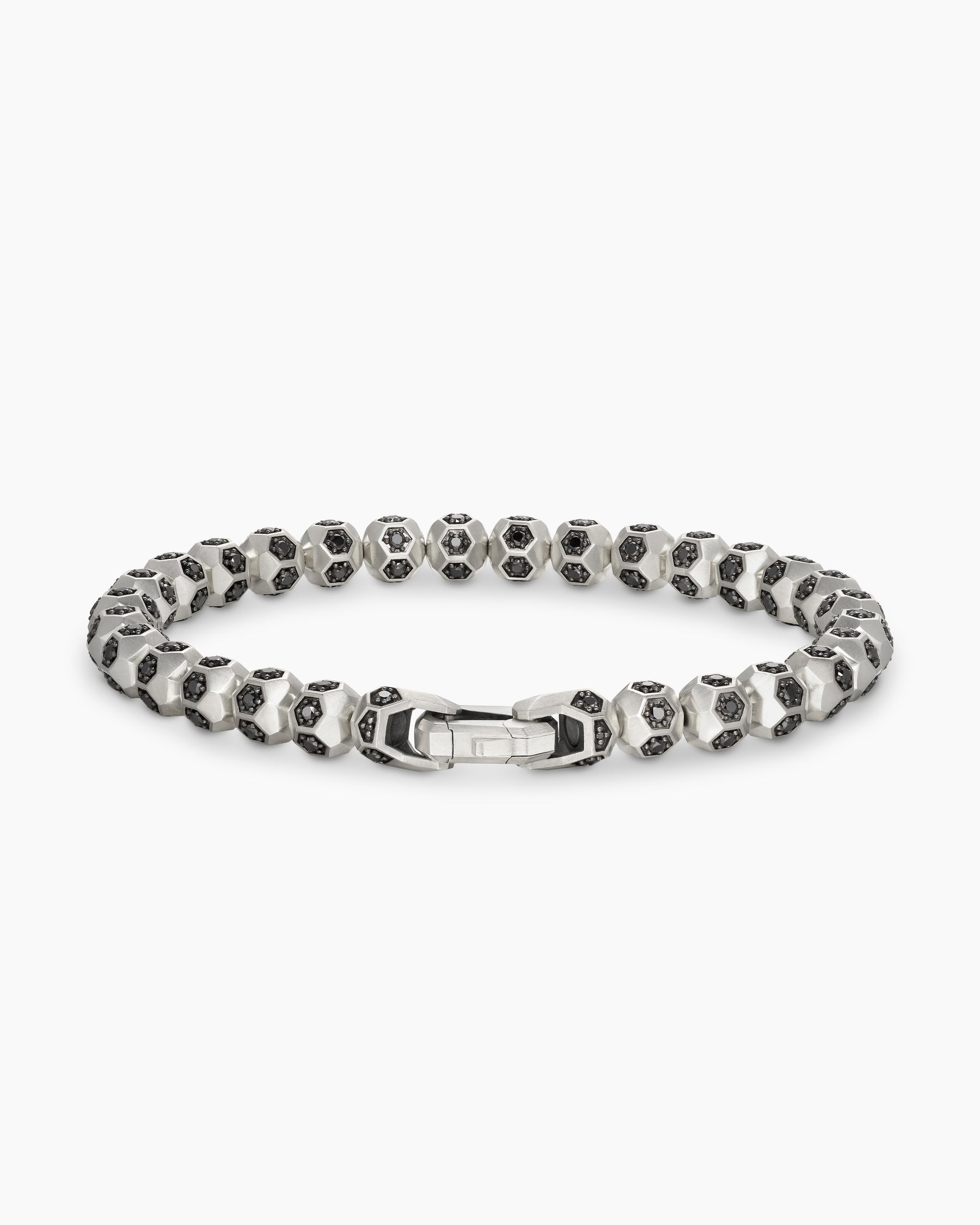 Spiritual Beads Faceted Bracelet in Sterling Silver with Pavé Black Diamonds, 6mm - Image 5