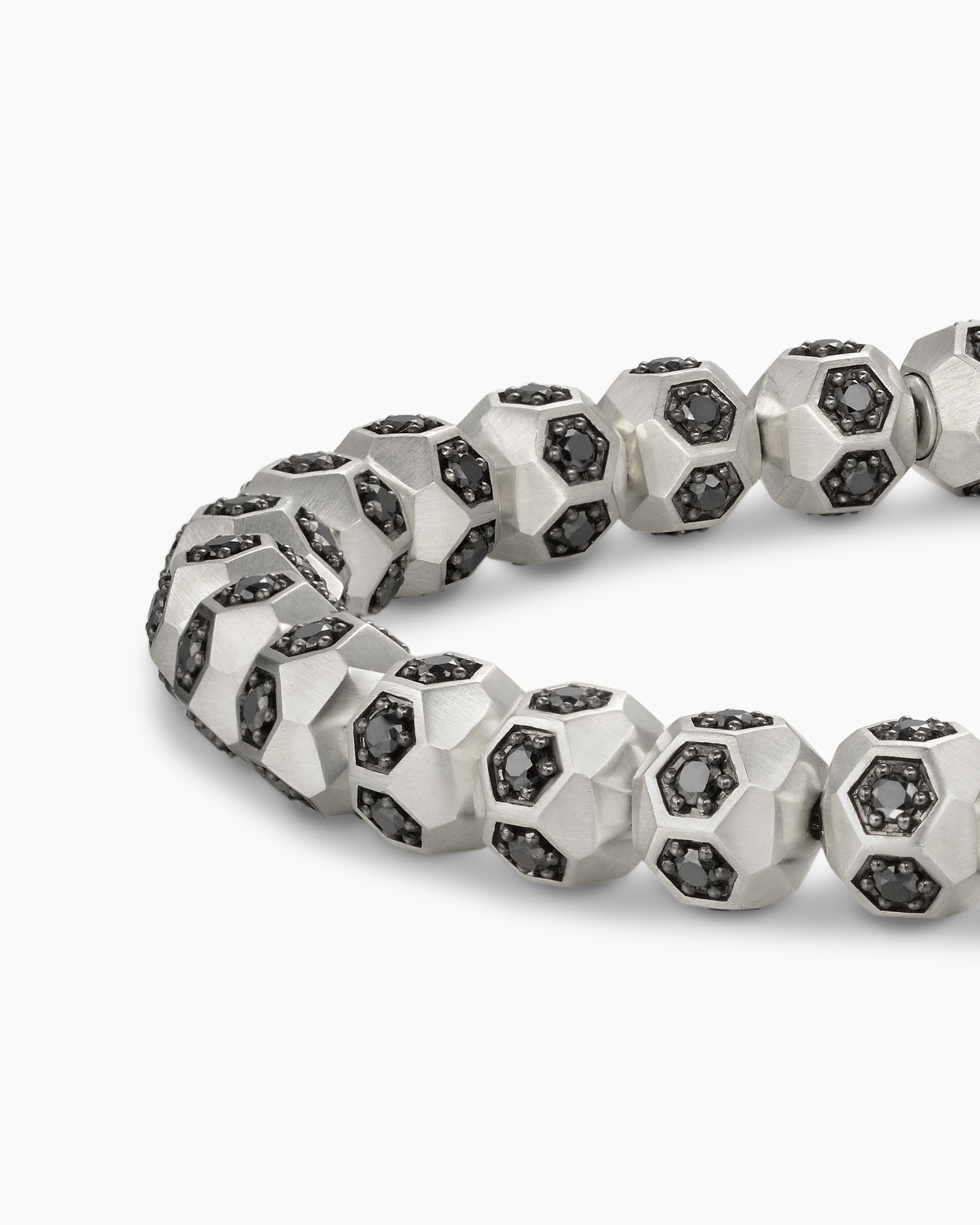 Spiritual Beads Faceted Bracelet in Sterling Silver with Pavé Black Diamonds, 6mm - Image 7