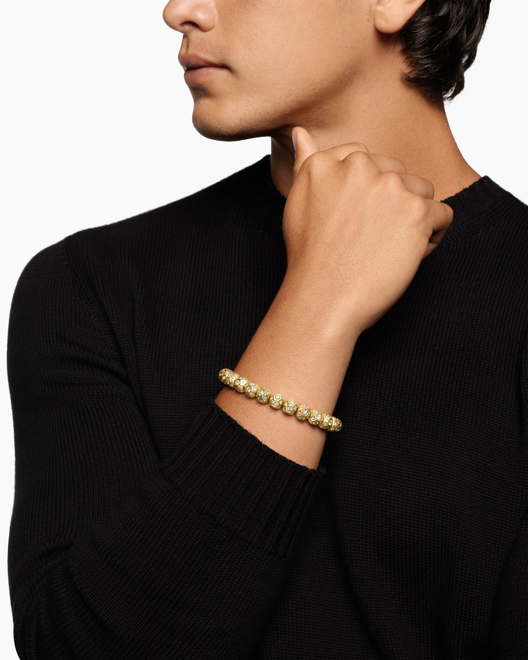 Alternative view of Spiritual Beads Faceted Bracelet in 18K Yellow Gold with Pavé Diamonds, 8mm