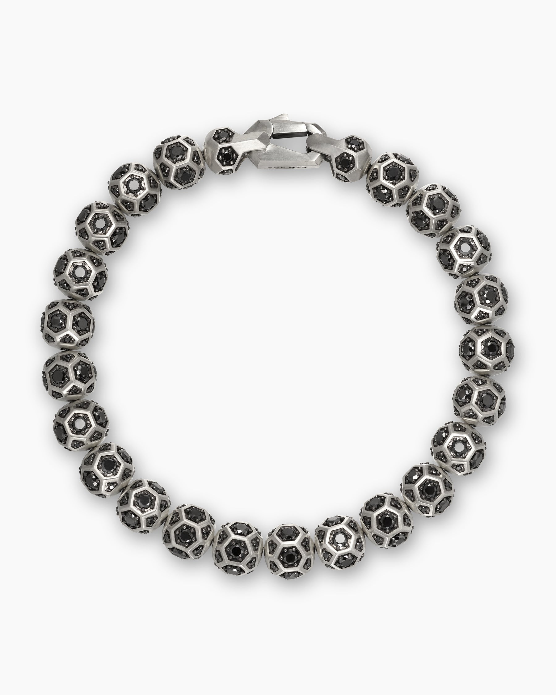 Spiritual Beads Faceted Bracelet in Sterling Silver with Pavé Black Diamonds, 8mm - Image 3